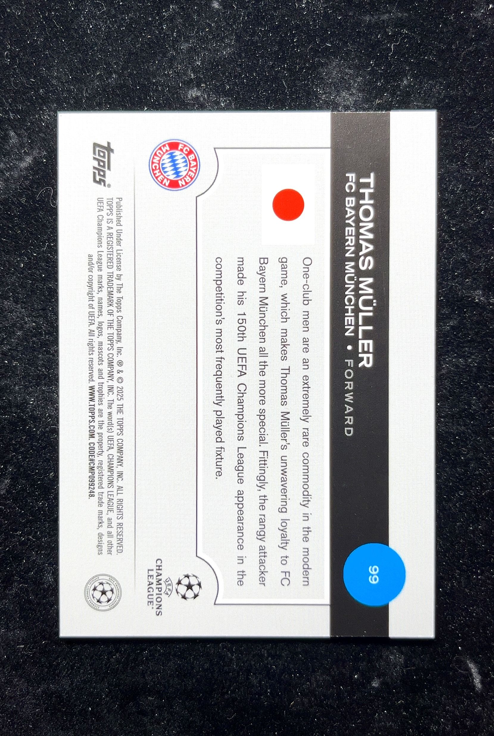 【小白1%代卖】2025 Topps Thomas Müller 托马斯·穆勒 卡品如图 高价值 #99 FC Bayern München 拜仁慕尼黑 0629