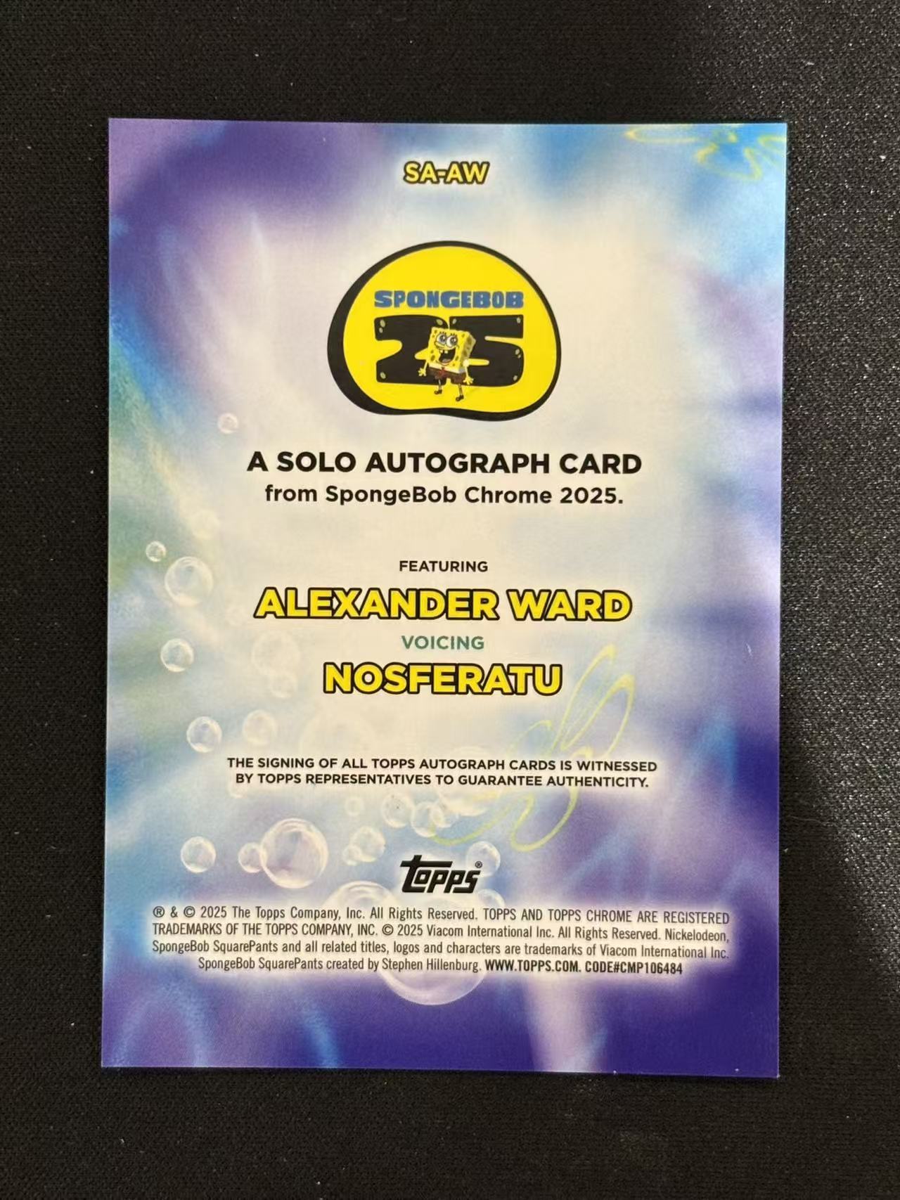 2025 Topps SpongeBob SquarePants Nosferatu Chrome 海绵宝宝25周年 诺斯费拉图 Alexander Ward 配音演员签 - 顾