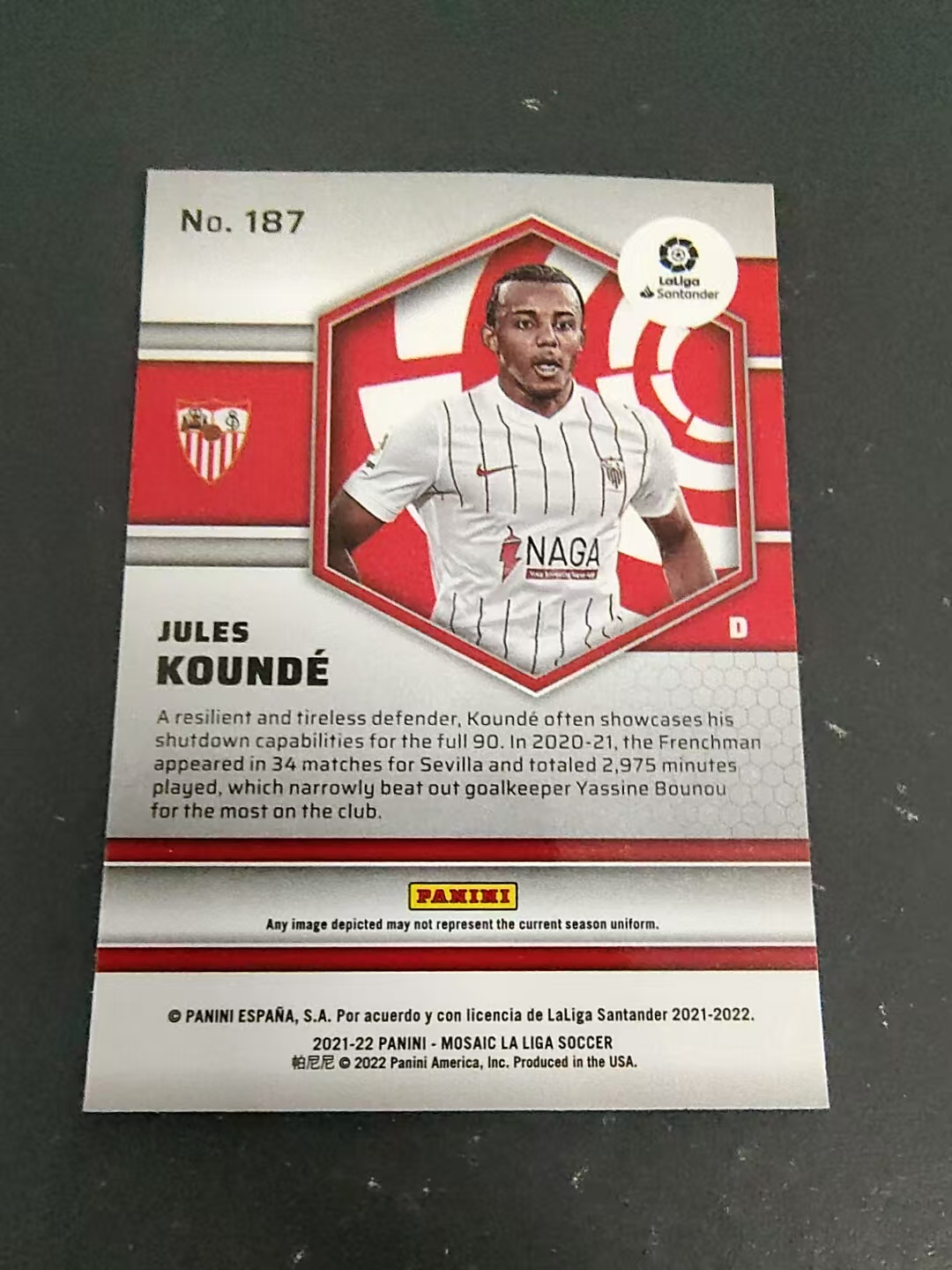 【可合并,不累计】2021-22 Panini Mosaic jules kounde 朱尔斯 孔德 塞维利亚 马赛克 西甲 划痕 边角瑕疵 #187