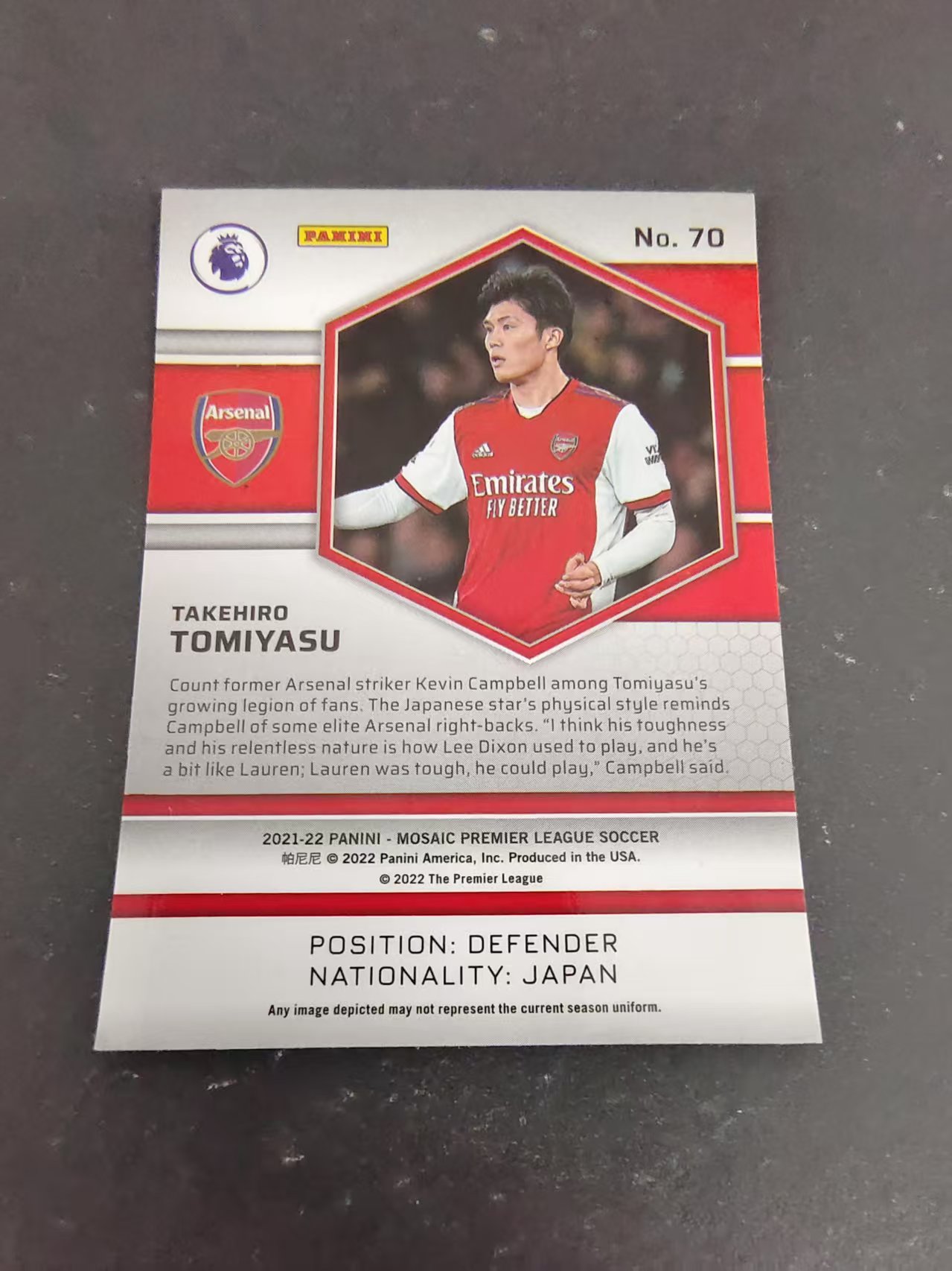 【可合并,不累计】2021-22 Panini Mosaic Takehiro Tomiyasu 英超 马赛克 富安健洋 阿森纳 日本主力 划痕 边角瑕疵 #70