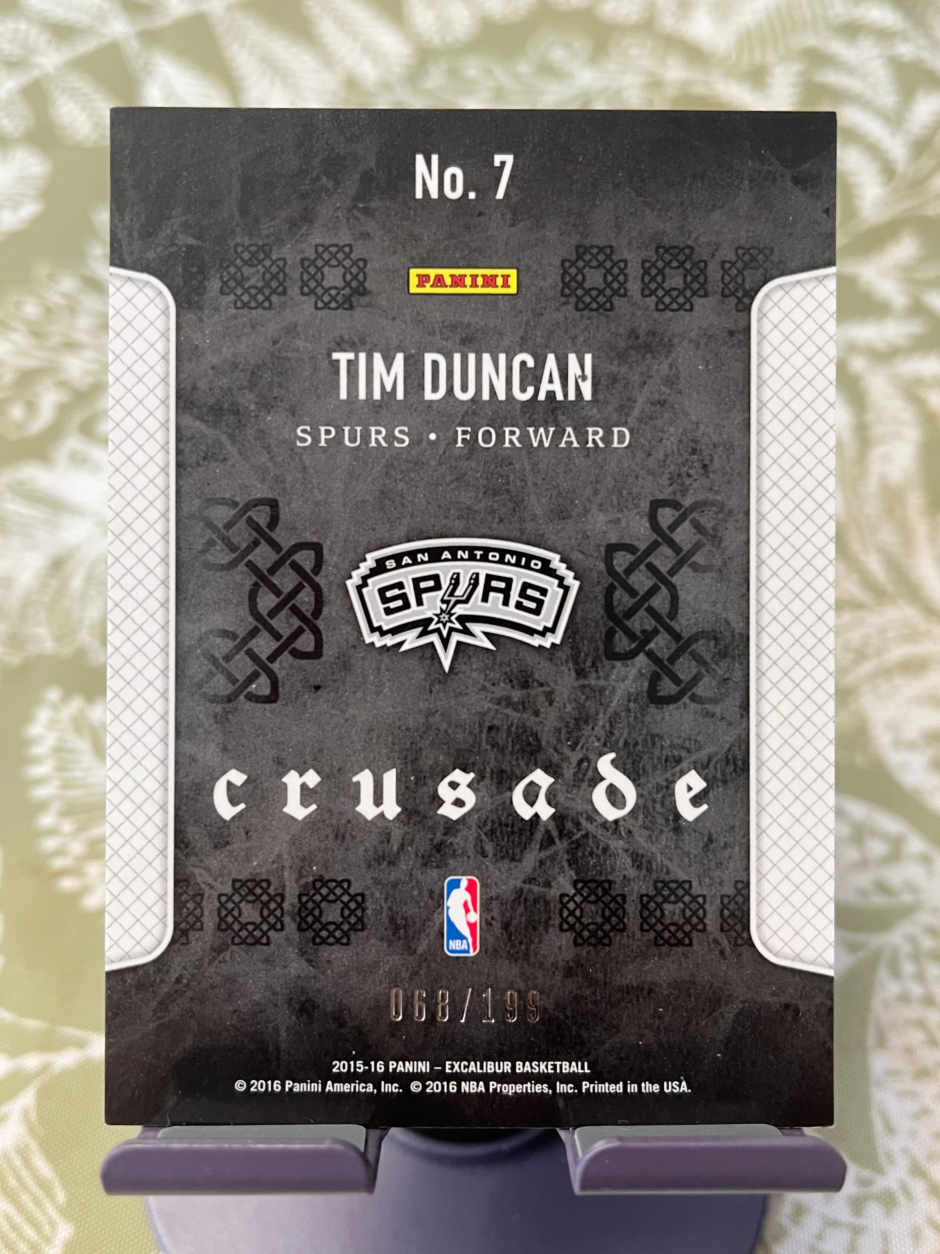 2015-16 Panini Excalibur Tim Duncan 蒂姆 邓肯 石佛 马刺【带编 068/199 折射 银折 CRUSADE 圣剑系列】【边角瑕疵如图 介意勿拍】#1211