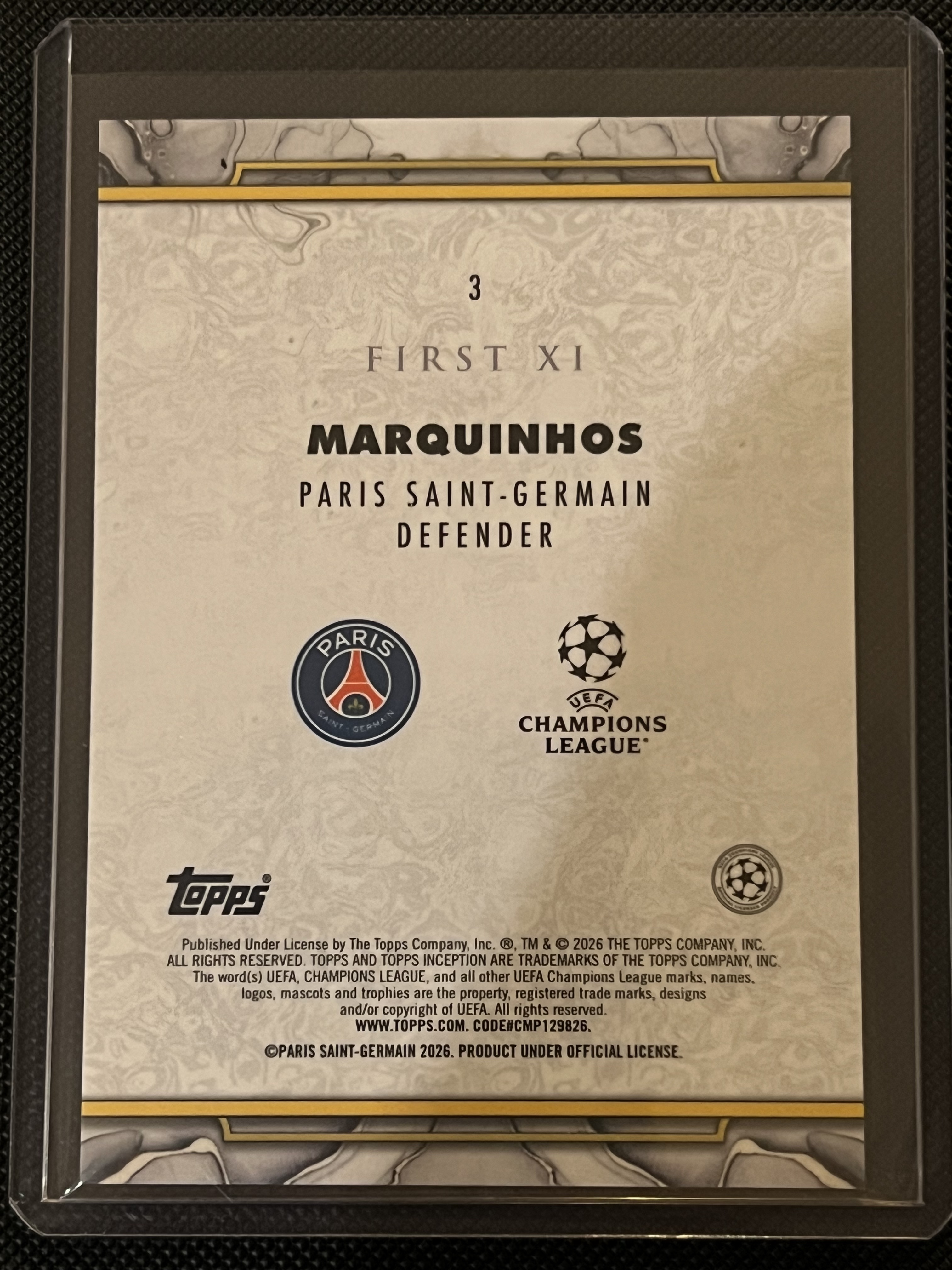 2026 Topps inception Marquinhos #3 巴黎圣日尔曼 马尔基尼奥斯 199编 折射卡 正base!!凑套必备!!