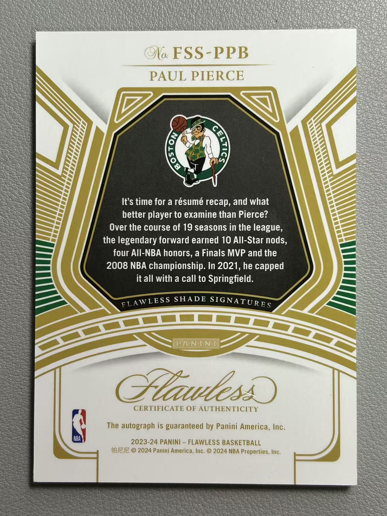 【阿泽代卖】2023-24 Panini Flawless 手提 Paul Pierce 凯尔特人 保罗 皮尔斯 真理 签字 卡签 /25编 Shade 名宿 选图巨帅 卡品如图 介意勿拍-硕哥