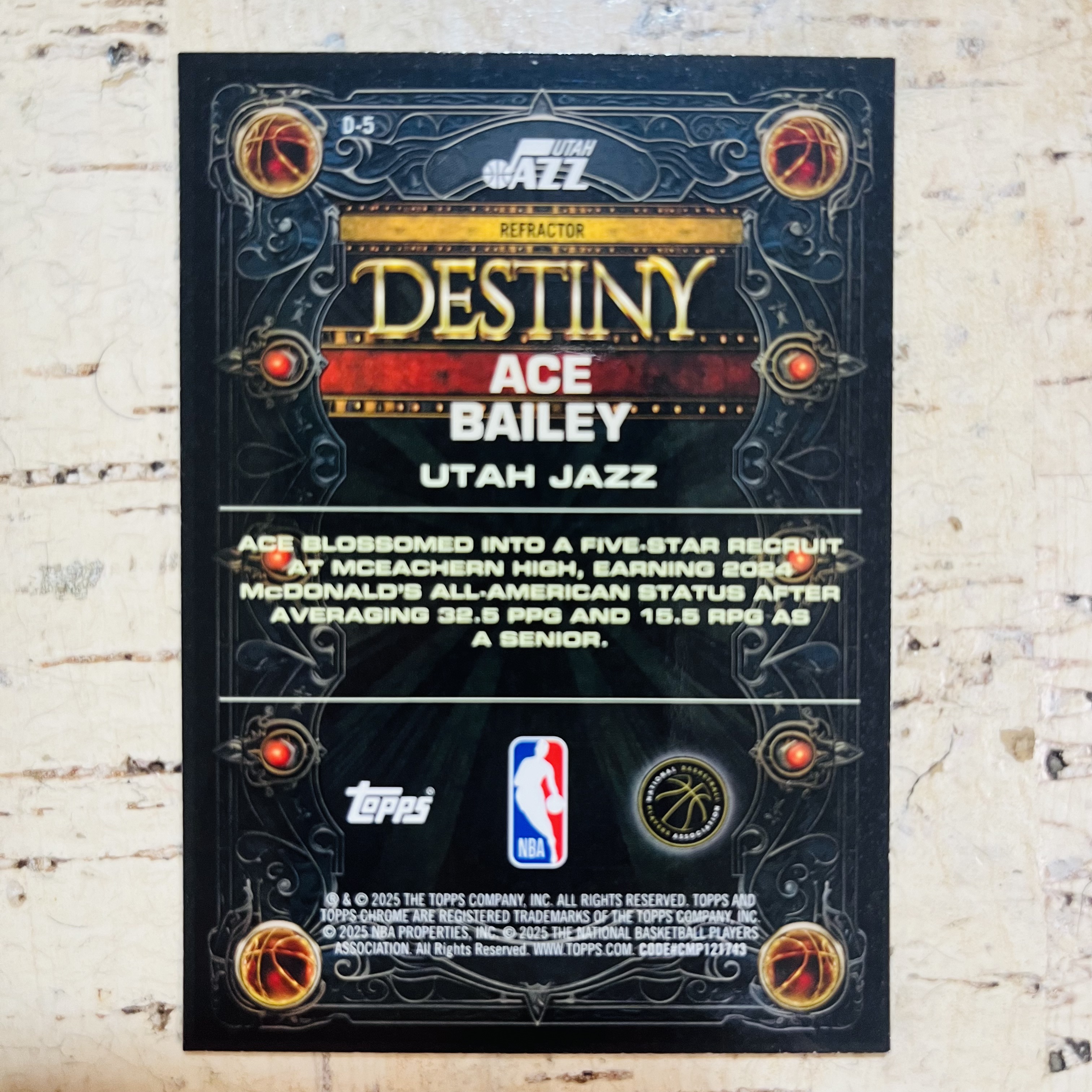 2025-26 Topps Chrome ACE Bailey RC 新秀 爵士 艾斯 贝利 正银折 银折射 destiny 命运 特卡【小卡迷拍卖 可累积半年】