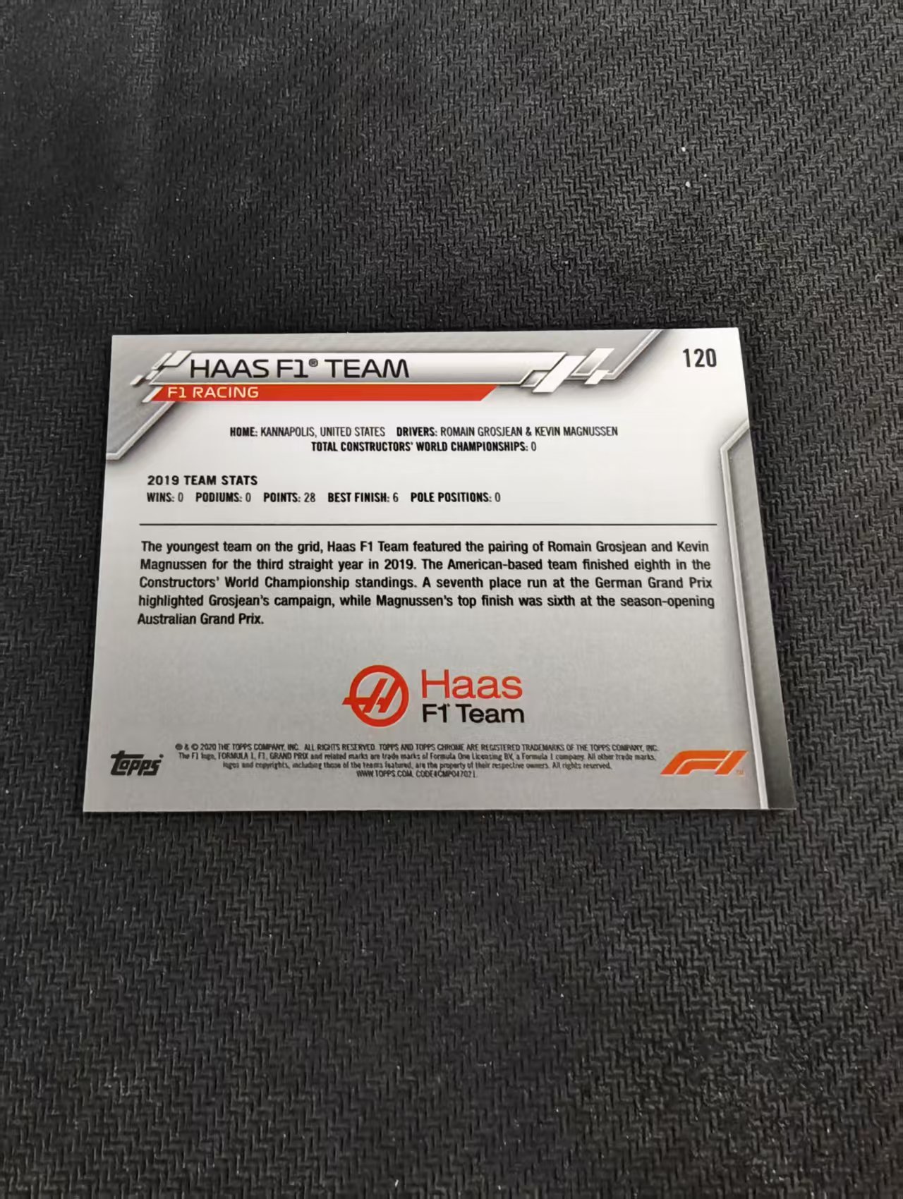 【汽水拍卖】2020 Topps Chrome HAAS F1 Team 哈斯 元年 队徽 队标 蓝宝石 碎冰折