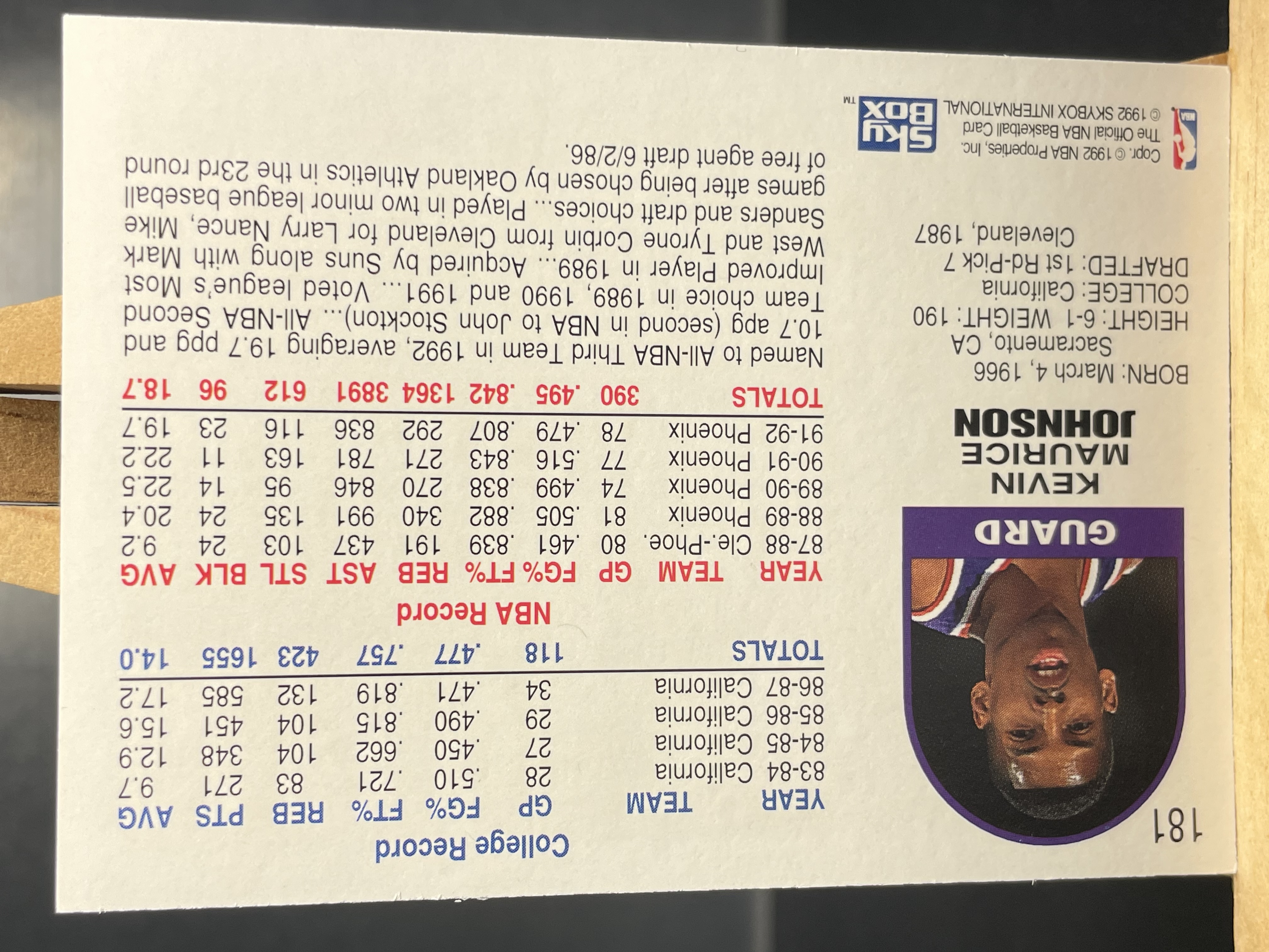 (C2) 1992 Sky Box 老卡 凯文 约翰逊 近期大热球星 收藏必备 卡面老化 边角暇 ! ! !