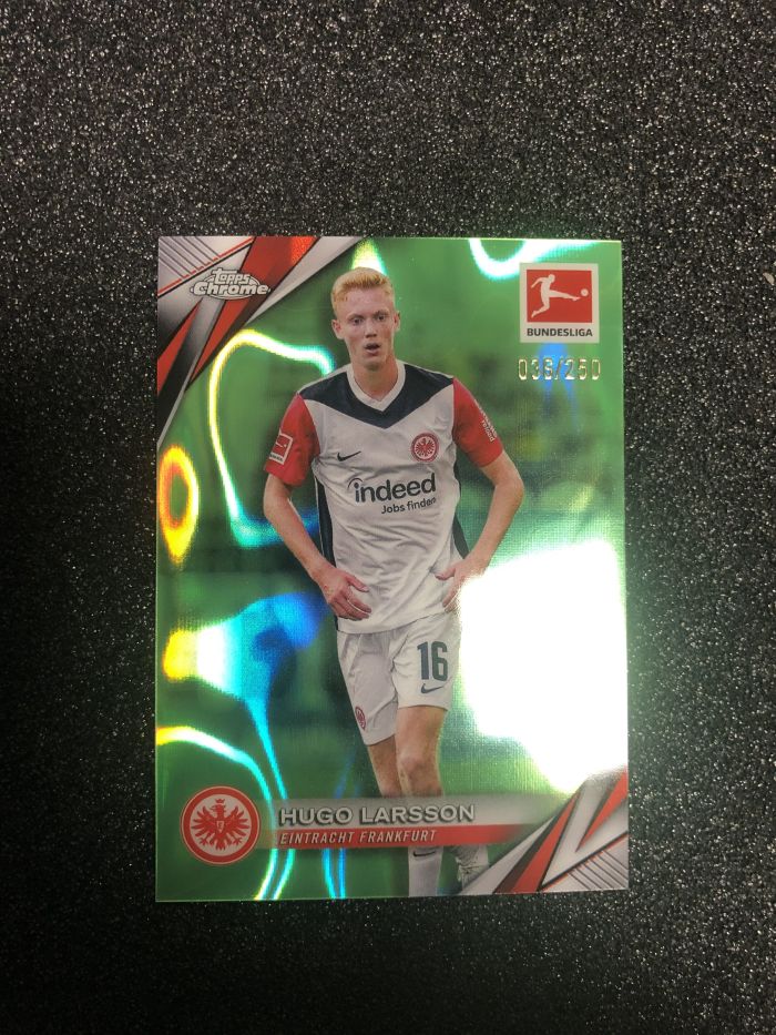 2024-25 Topps Chrome hugo larsson 德甲tc 胡戈-拉松 瑞典 法兰克福 250编 青波纹折 036/250 卡品如图 凑套收藏必备