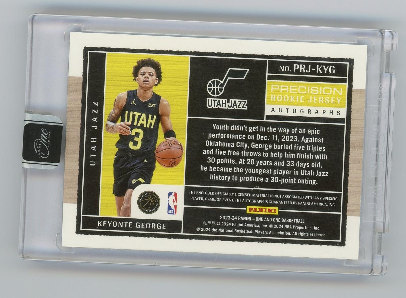 2023-24 Panini One and One Keyonte George RC 基扬特乔治 新秀 oao 49编RPA 签字 卡签 patch 爵士 猪猪侠 卡品如图 1BL6/11.12