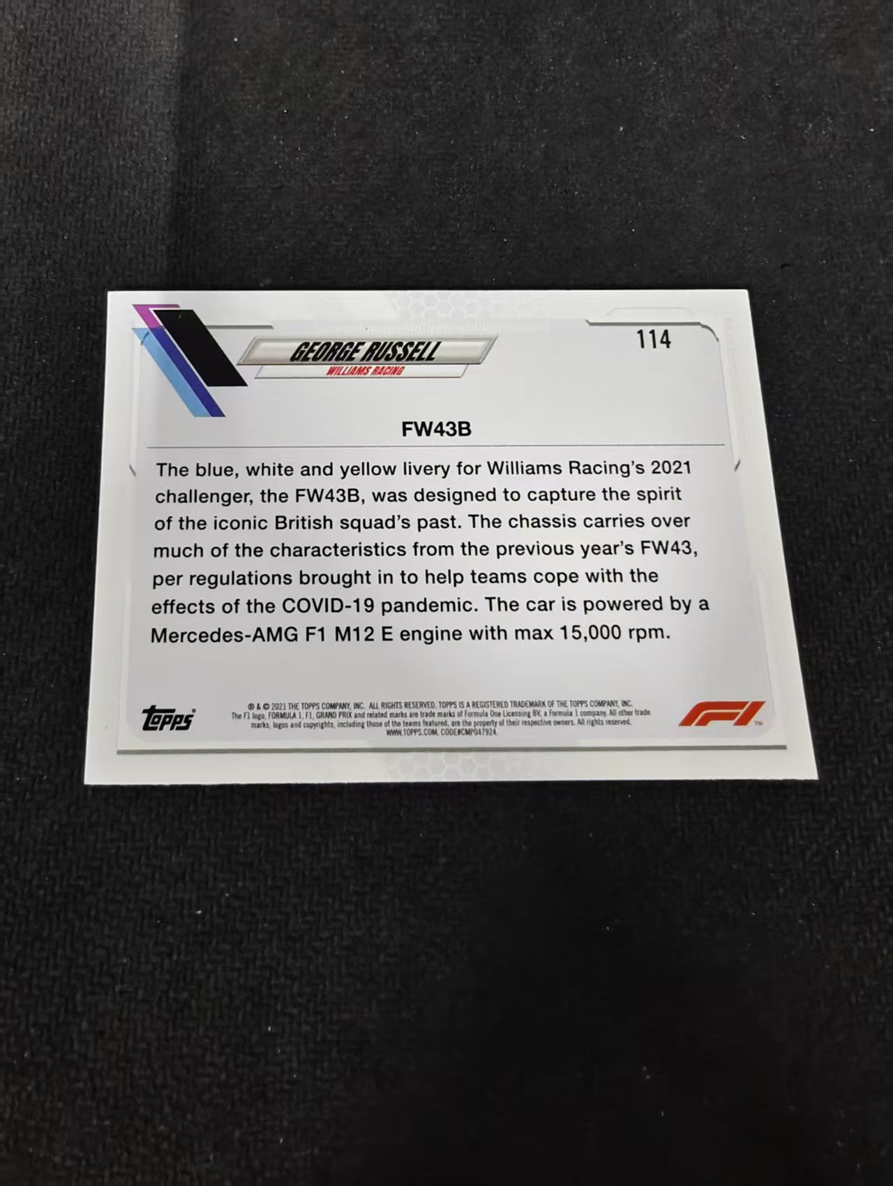 2021 Topps Chrome George Russell F1 威廉姆斯车队 乔治 拉塞尔 划痕 边角瑕疵 @114