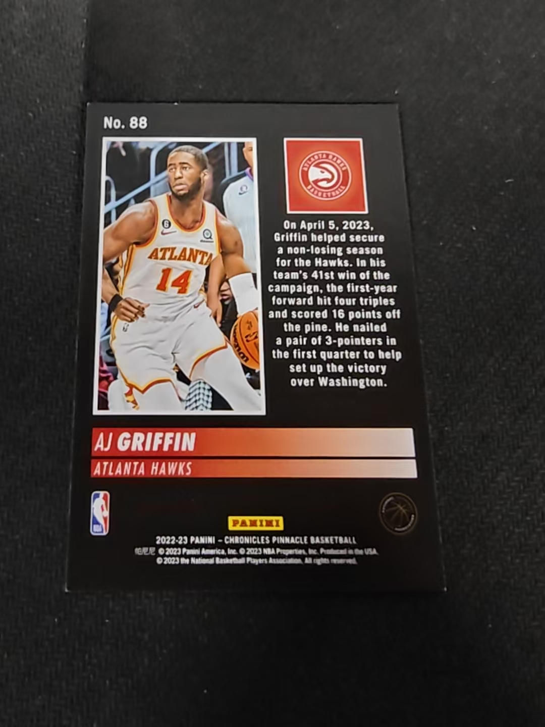 2022-23 panini chronicles pinnacle aj griffin 编年史 巅峰 老鹰 aj 格里芬 rc 新秀 99编 划痕 边角瑕疵