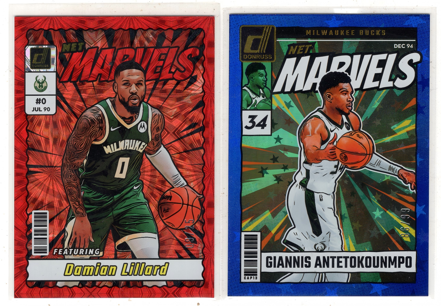 2024-25 Panini Donruss lot 【来拆波卡】雄鹿 利拉德 字母哥 杜蕾斯 漫威 蓝星星折 红烟花折 99编 25编 jjdk