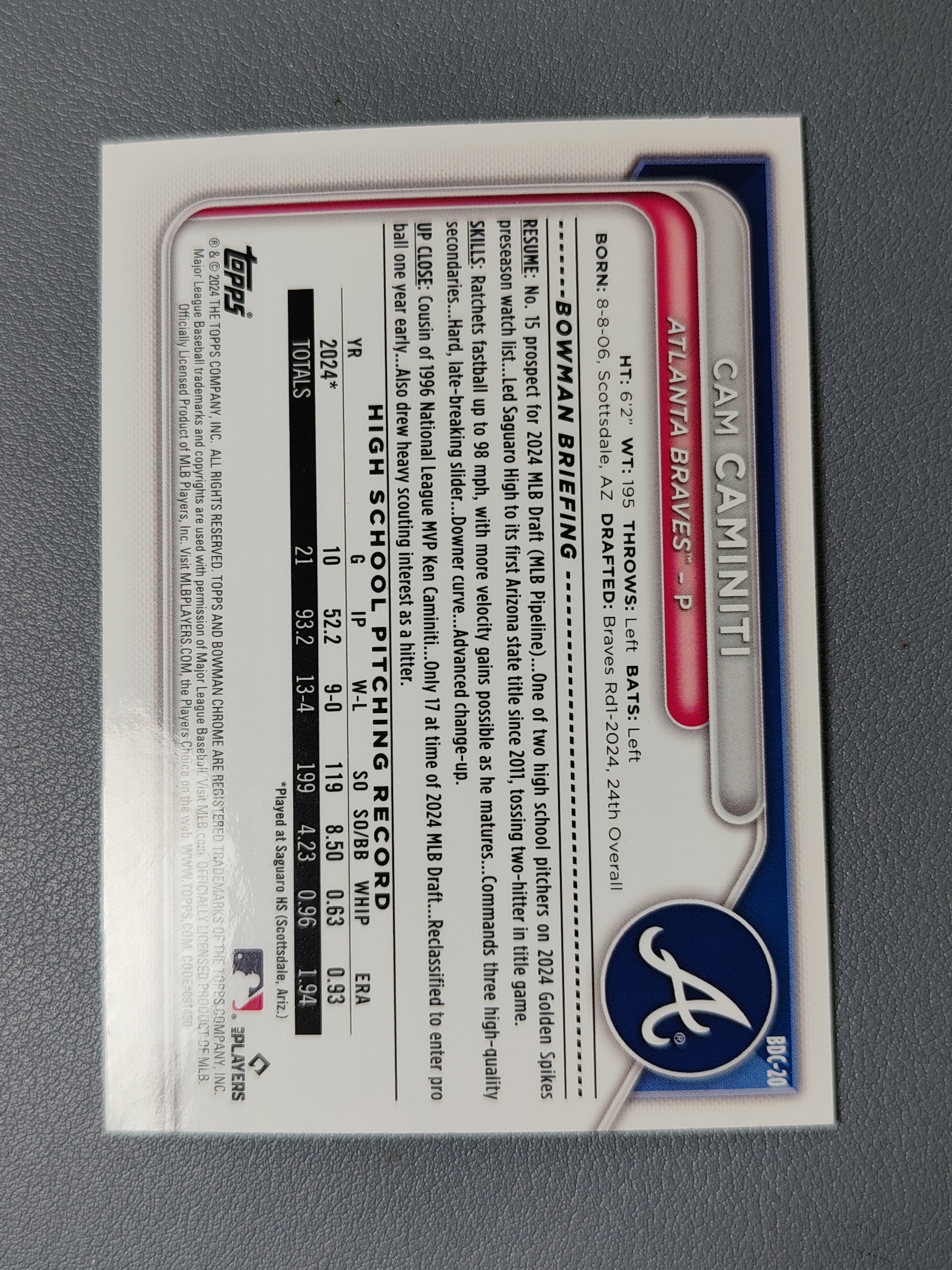 2024 Topps Bowman Cam Caminiti RC 1st Chrome 绿折!