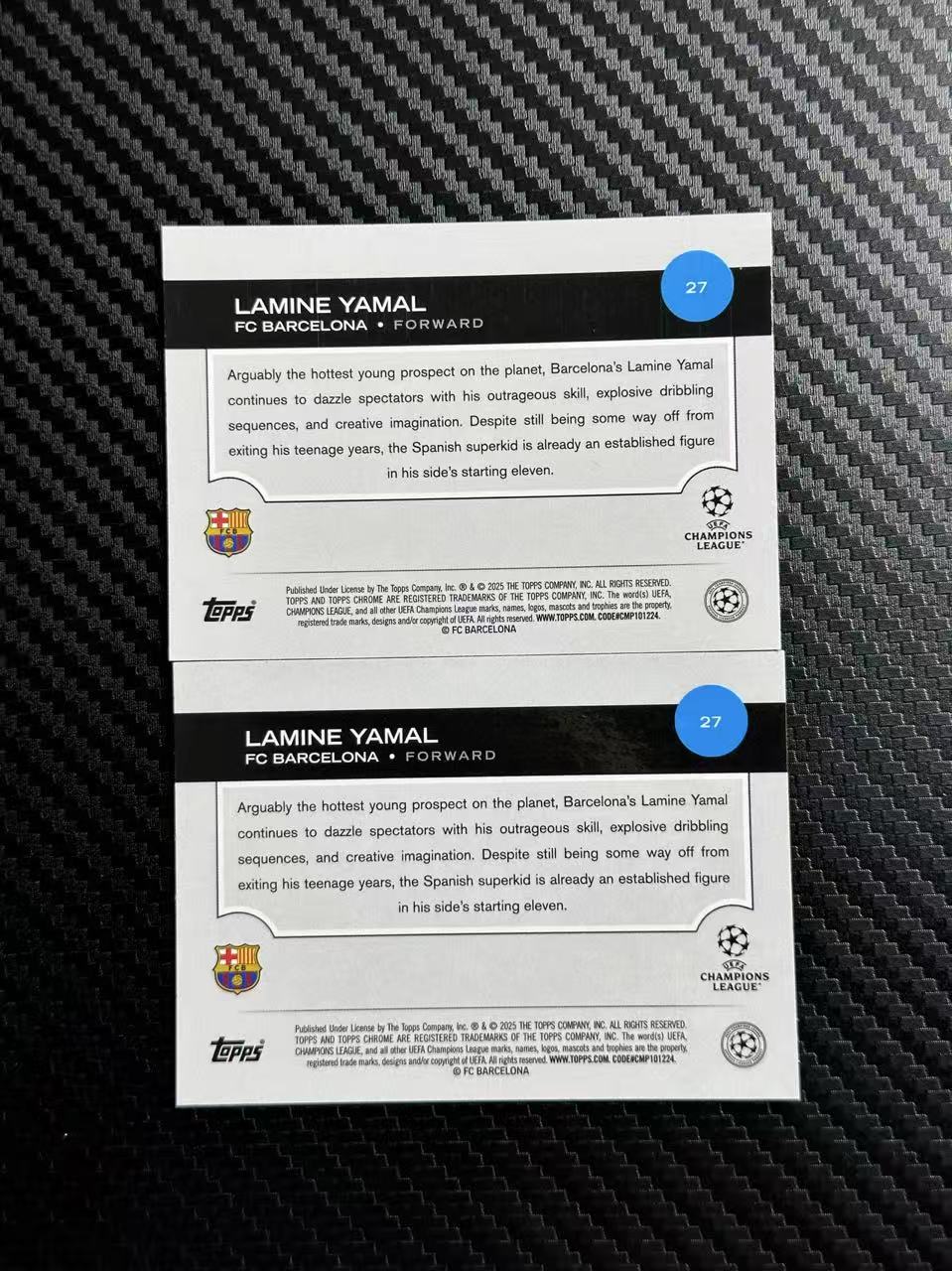 2025 Topps Chrome Lamine Yamal 欧冠 巴萨 巴塞罗那 拉明 亚马尔 base 两张打包 卡品如图 拍前看描述