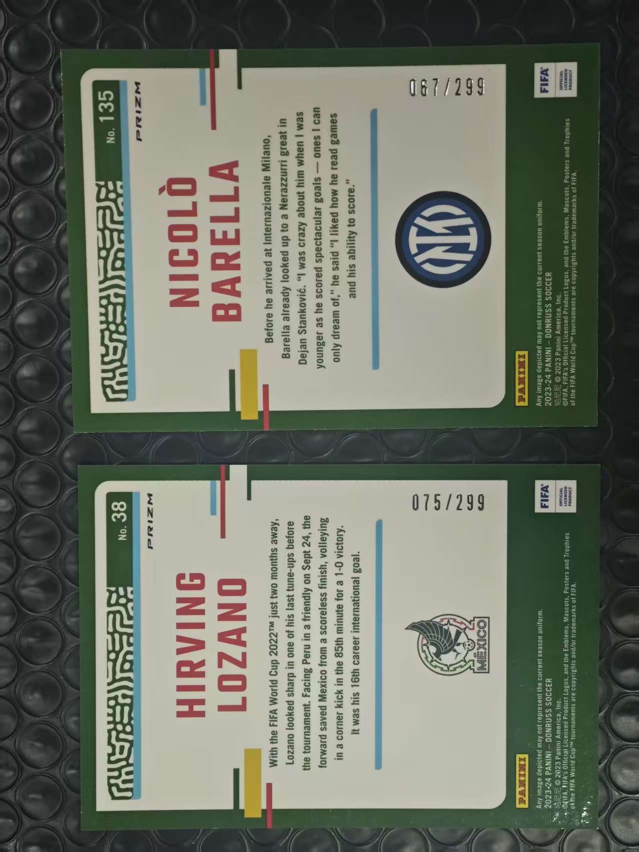 2023-24 Panini Donruss Hirving Lozano 杜蕾斯 墨西哥 洛萨洛 国米 巴雷拉 O版 /299编 红折 折射 2张打包LOT 卡品如图【原地起飞卡社】MVP11.6