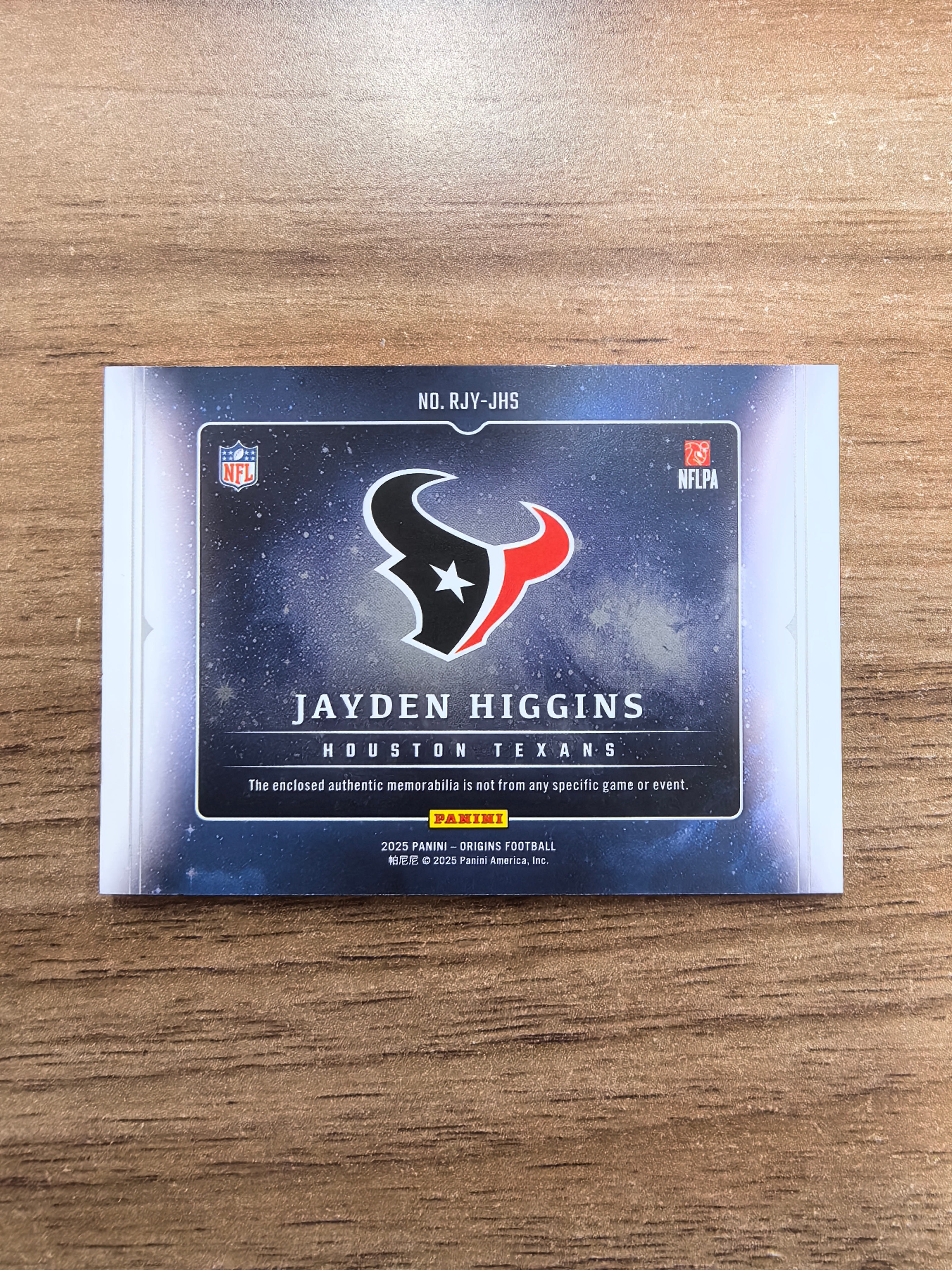 2025 Panini Origins JAYDEN HIGGINS RC 起源 橄榄球 休斯顿德州人队 杰登希金斯 新秀 02/99编 大窗球衣 暴力切割 实卡精美 卡品如图 收藏必入 流浪
