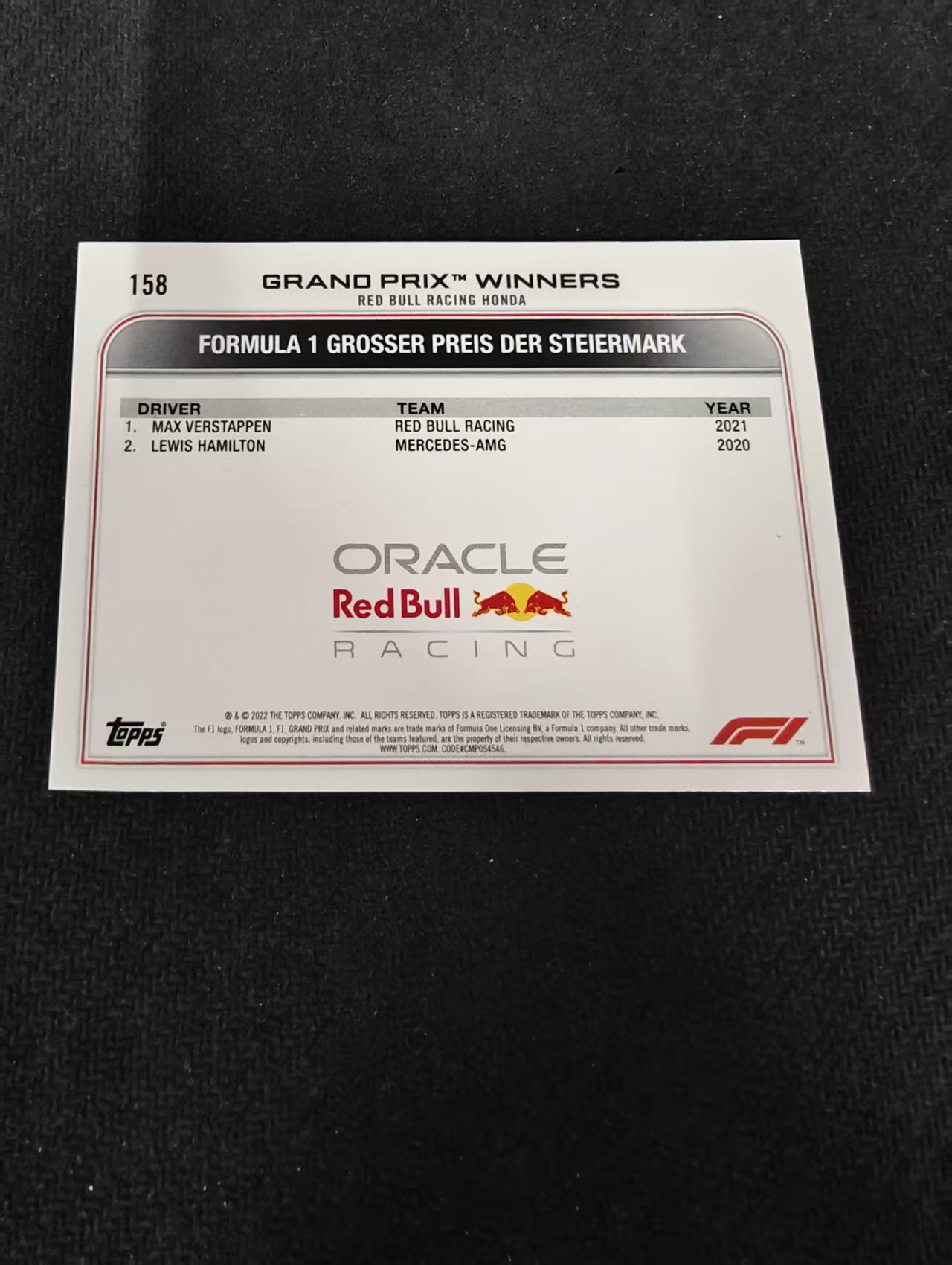 2022 Topps Chrome F1 Max Verstappen 维斯塔潘 红牛 划痕 边角瑕疵 @158