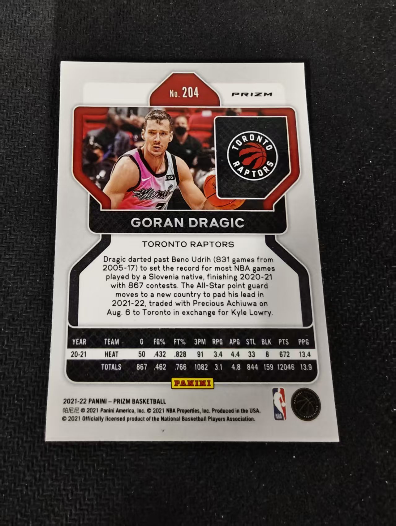 2021-22 Panini Prizm Goran Dragic PZ 戈兰 德拉季奇 猛龙 红波纹 PZ 划痕 边角瑕疵 #204