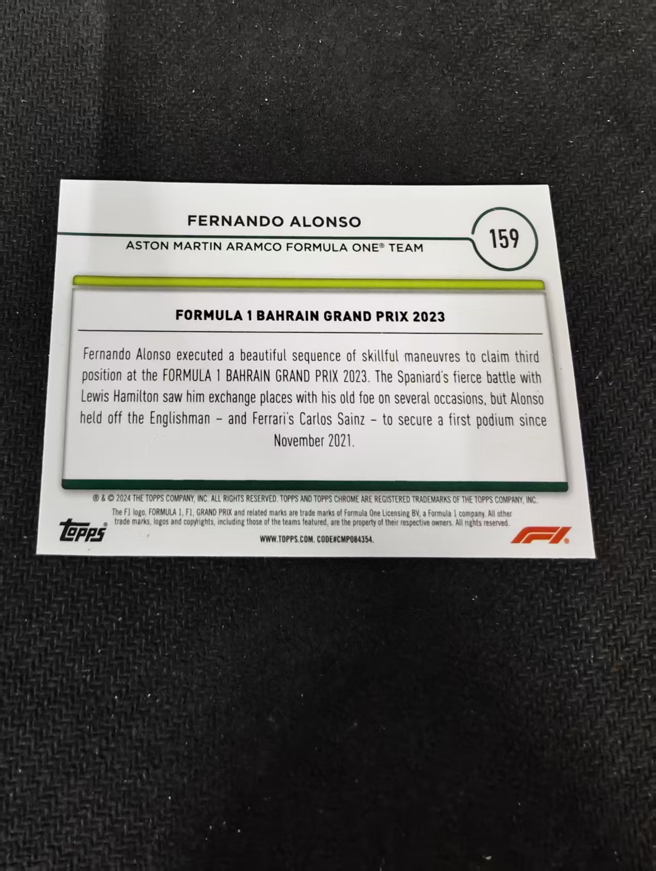 2024 Topps Chrome Fernando Alonso 费尔南多 阿隆索 F1 划痕 边角瑕疵 #159