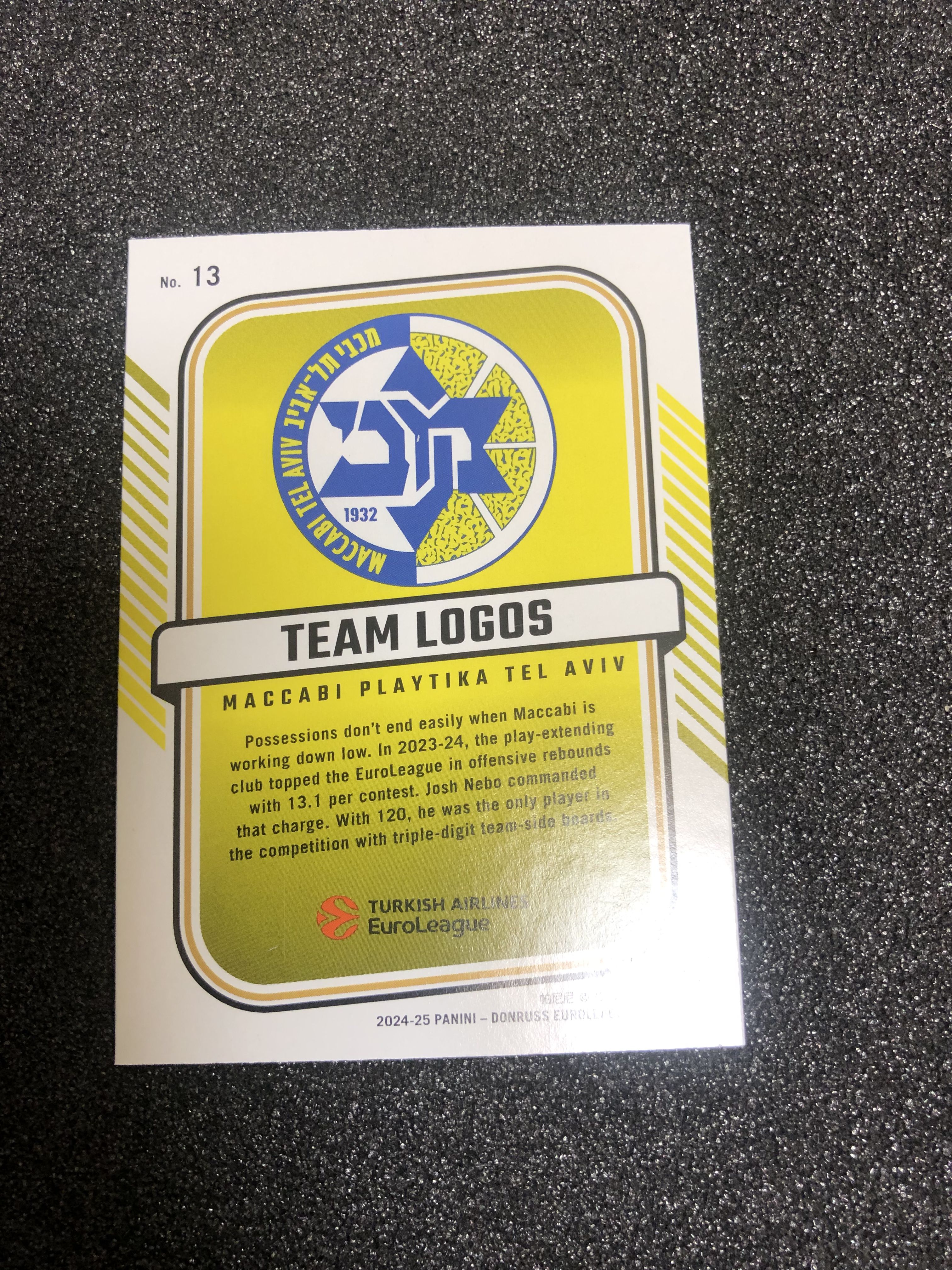 2024-25 Panini Donruss maccabi playtika 欧洲篮球联赛 队徽特卡 99编 紫佛光折 66/99 卡品如图 凑套收藏必备