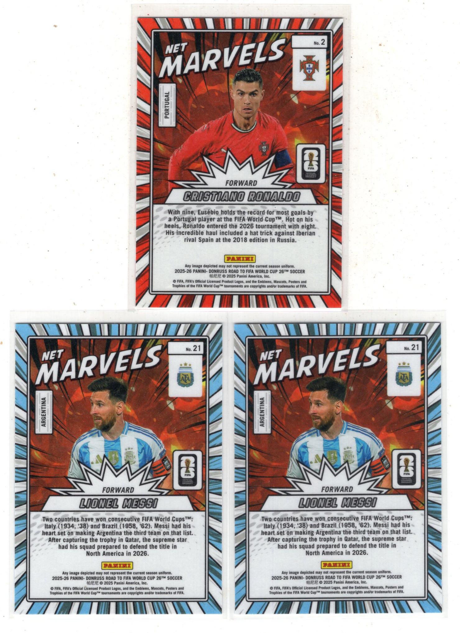 2025-26 Panini Donruss Lionel Messi 【来拆波卡】杜蕾斯 阿根廷 葡萄牙 梅西 C罗 漫威特卡 base jjdk