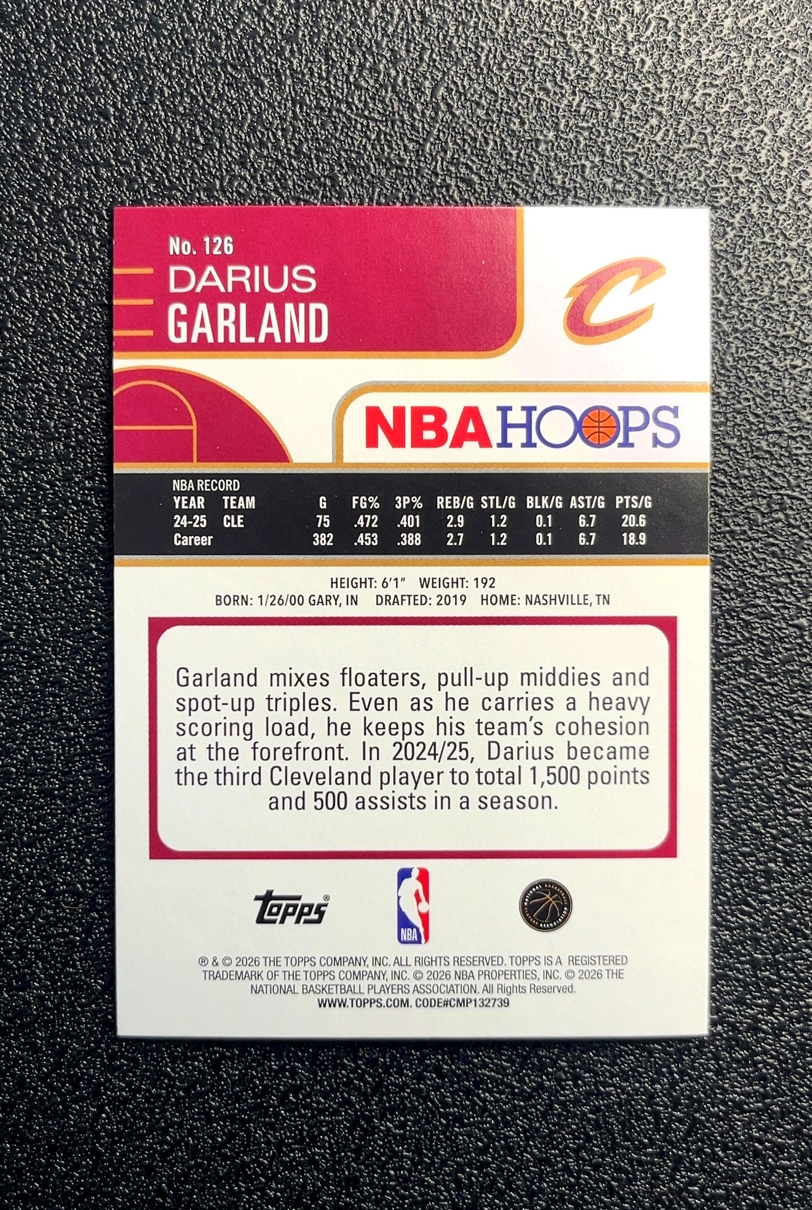 【小白1%代卖】2026 Topps NBA Hoops Darius Garland 达里厄斯·加兰 银折 折射 卡品如图 高价值 #126 CLE 克利夫兰骑士 0022#41