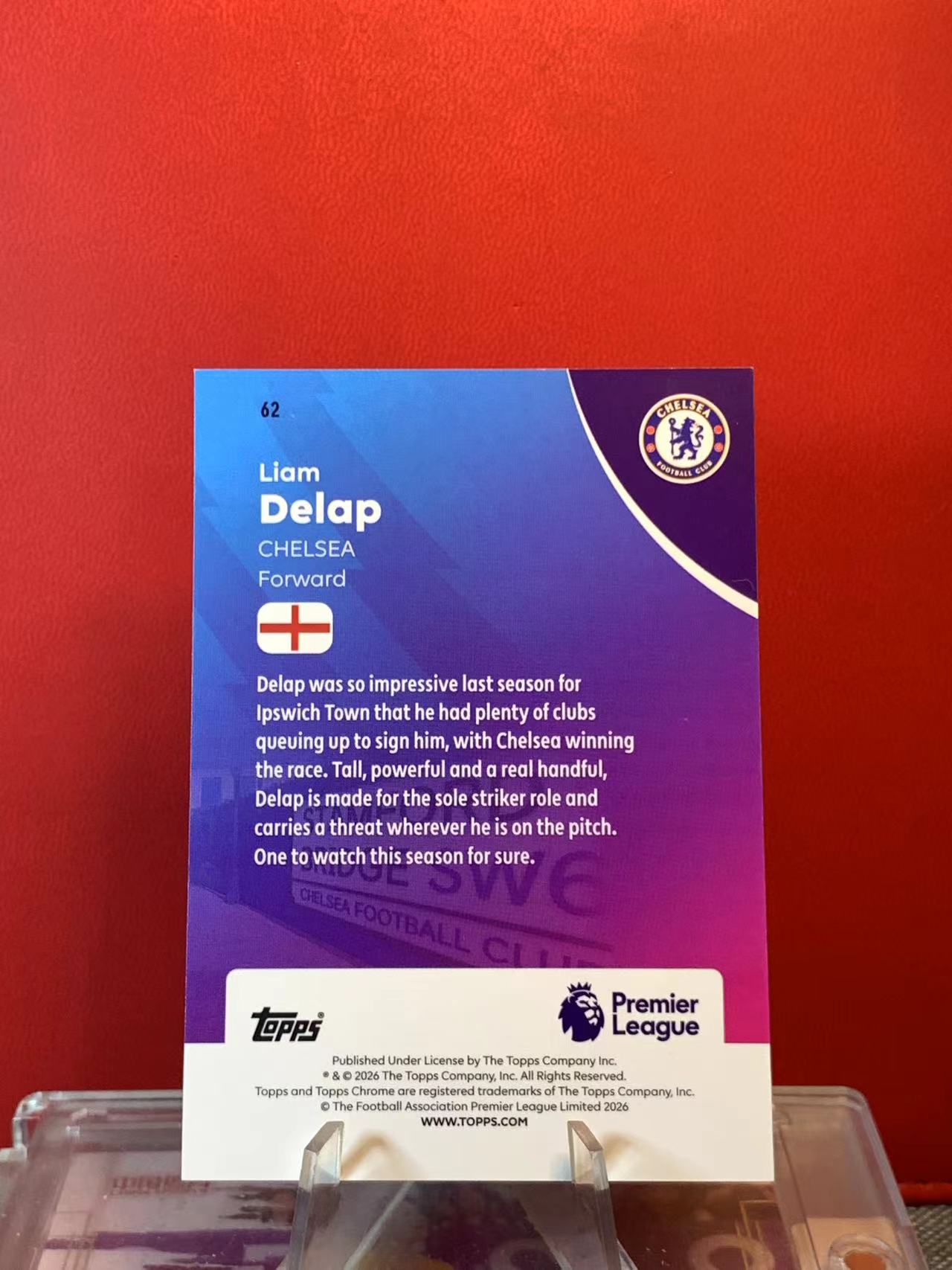 (詹叔代拍)2026 Topps Chrome 英超TC Liam Delap 切尔西 利亚姆 德拉普 217/299编 青绿折 卡品如图 顺丰寄付 泰山