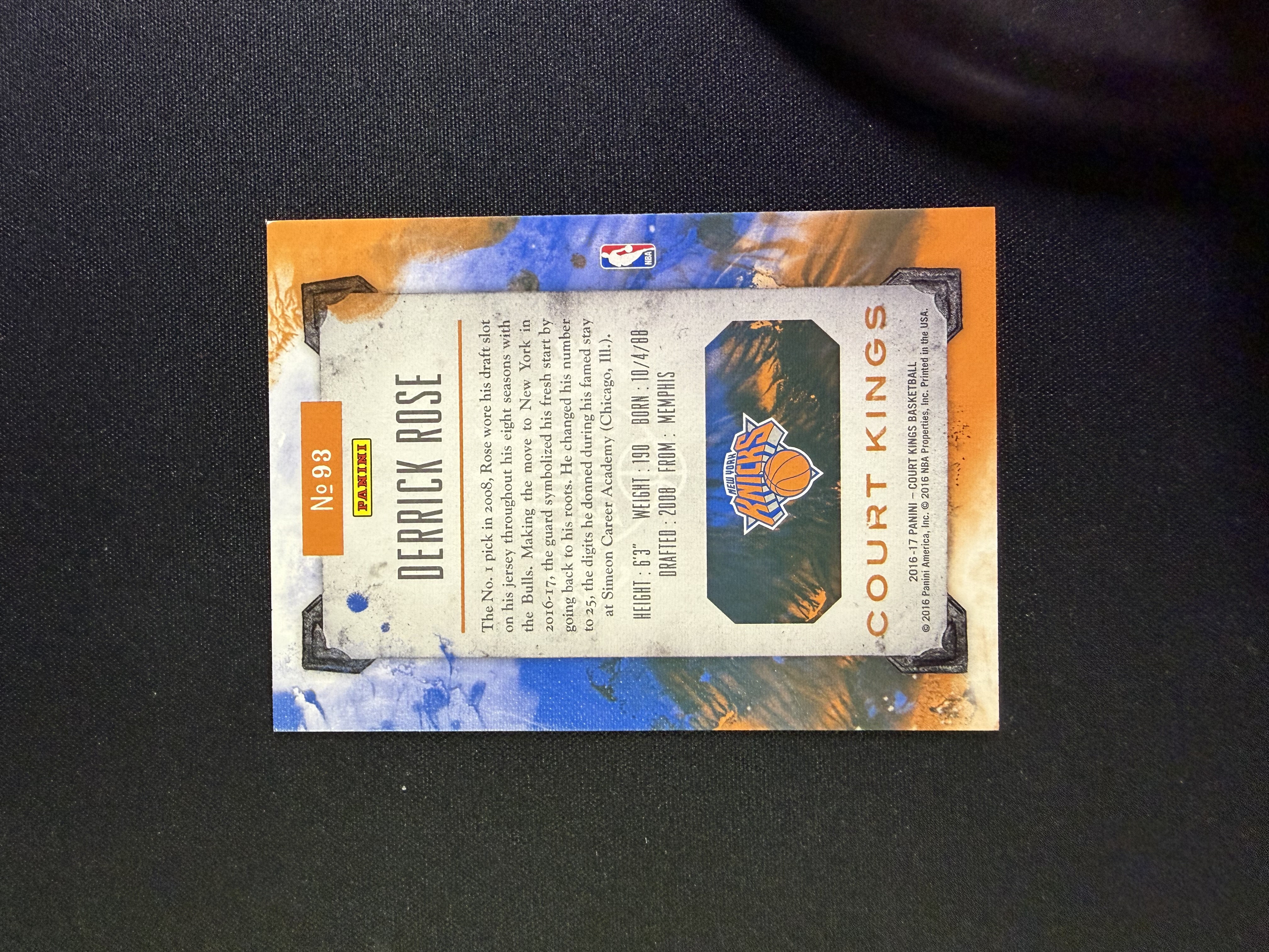 2016-17 Panini Court Kings Derrick Rose 德里克 罗斯 尼克斯 风城玫瑰 球衣 定妆照 大比例 SSP