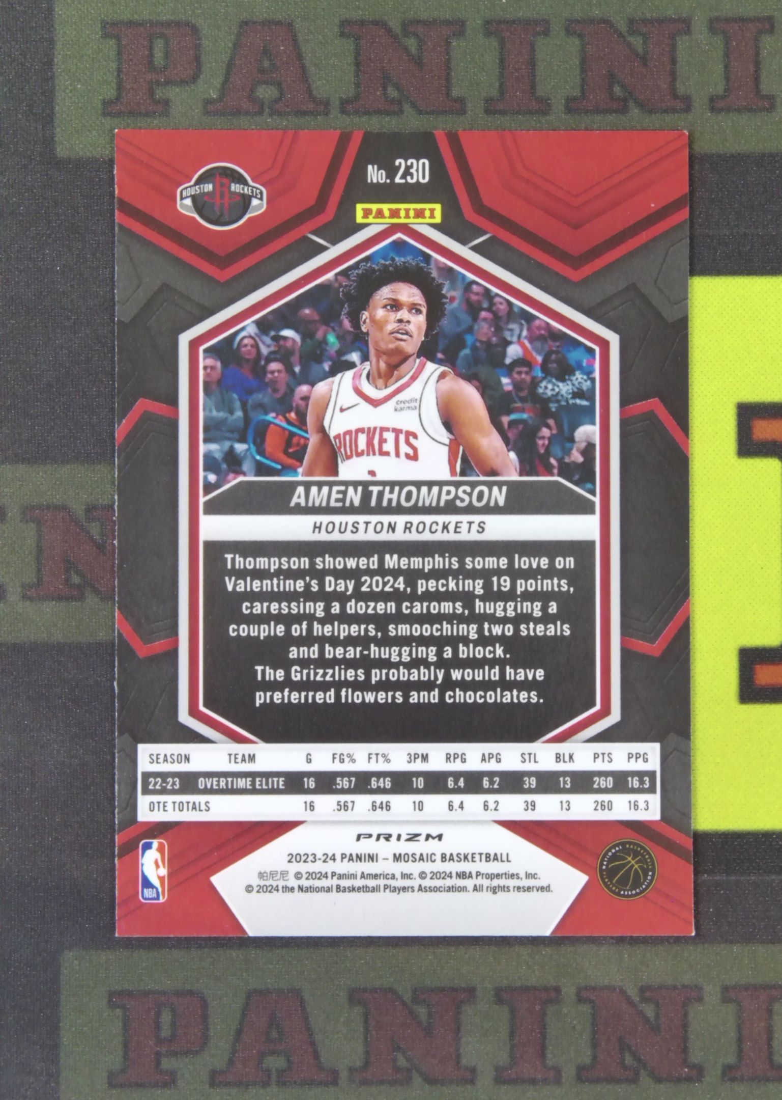 2023-24 Panini Mosaic Amen Thompson RC Nirvana Project 阿门 汤普森 火箭 新秀 绿棱镜 折射 马赛克 卡品如图 收藏必备 zz001