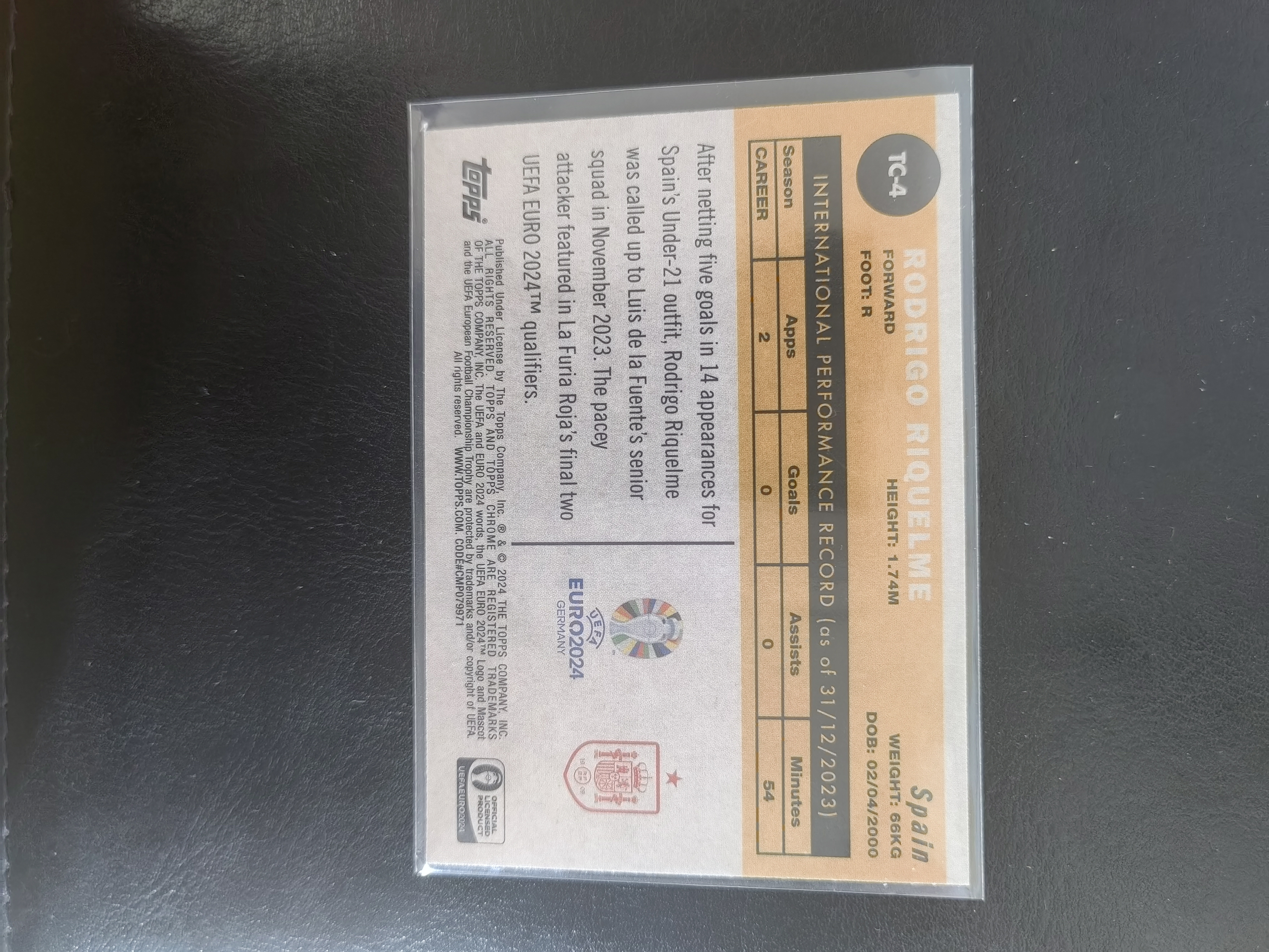 2024 Topps Topps Chrome Rodrigo Riquelme 欧洲杯 罗德里戈·里克尔梅 国家队首秀 银折 特卡 西班牙 马德里竞技 第三张 足球 不保卡品 卡品如图