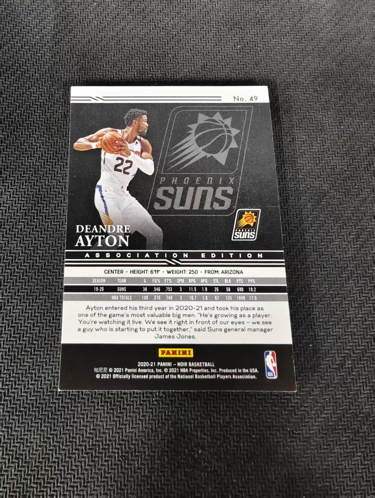 【可合并,不累计】2020-21 panini noir Deandre Ayton 诺尔 太阳 德安德烈 艾顿 99编