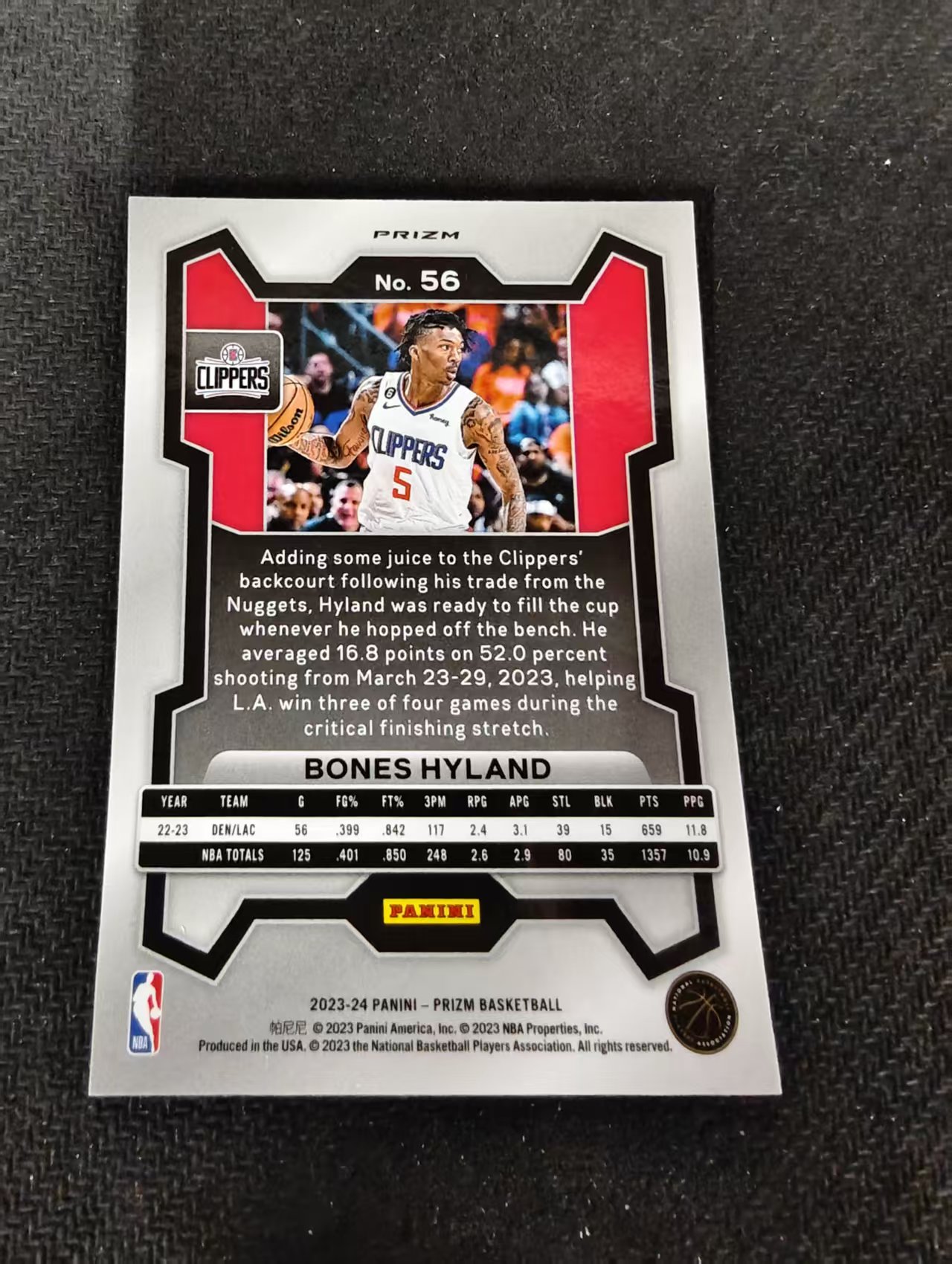 2023-24 Panini Prizm Bones Hyland 博恩斯 海兰德 快船 三色圈圈折 PZ 划痕 边角瑕疵 #56