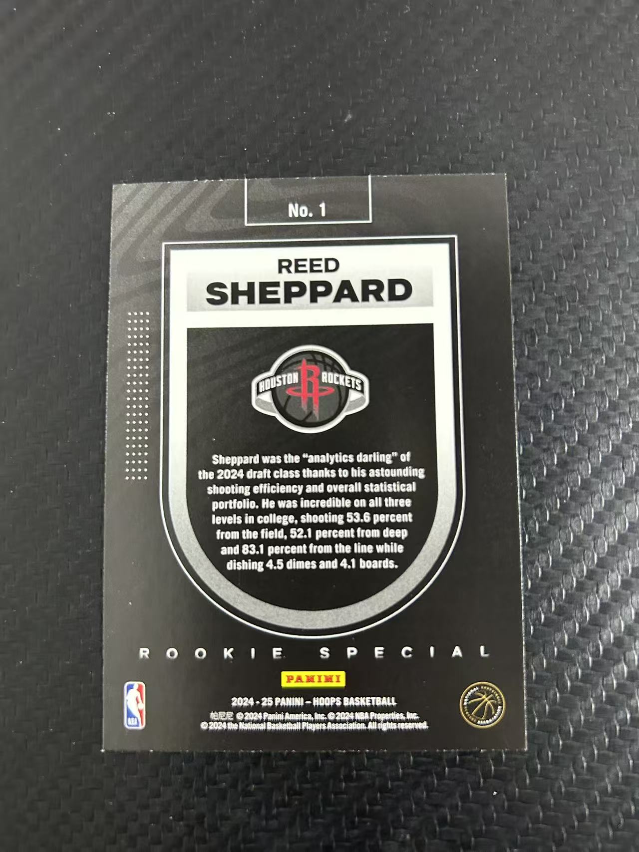 2024-25 Panini Hoops Reed Sheppard RC #1【灯灯拍卡】 新秀年 RC 火箭 里德 谢泼德 探花后卫 探花秀 特卡 收藏必备【雪茄】