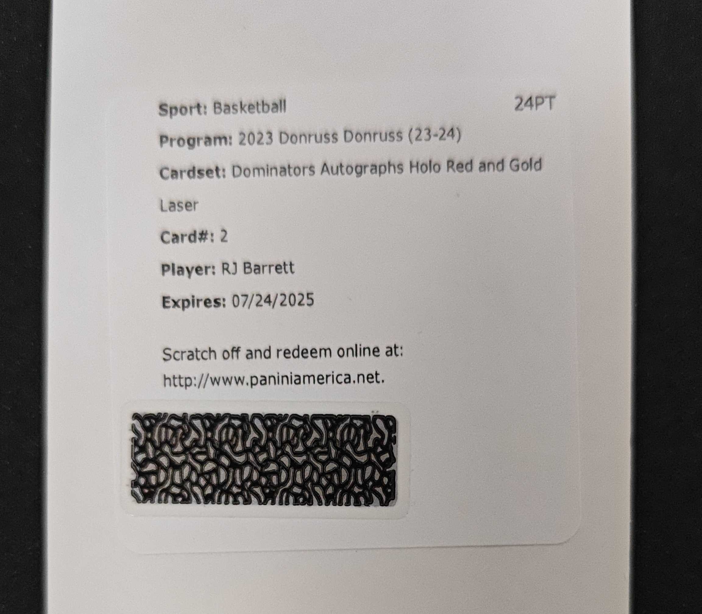 2023-24 Panini Donruss R.J. Barrett 【SC拍卖】杜蕾斯 巴雷特 RJB 签字 红金佛光 交换板 收藏必备(小新没蜡笔)