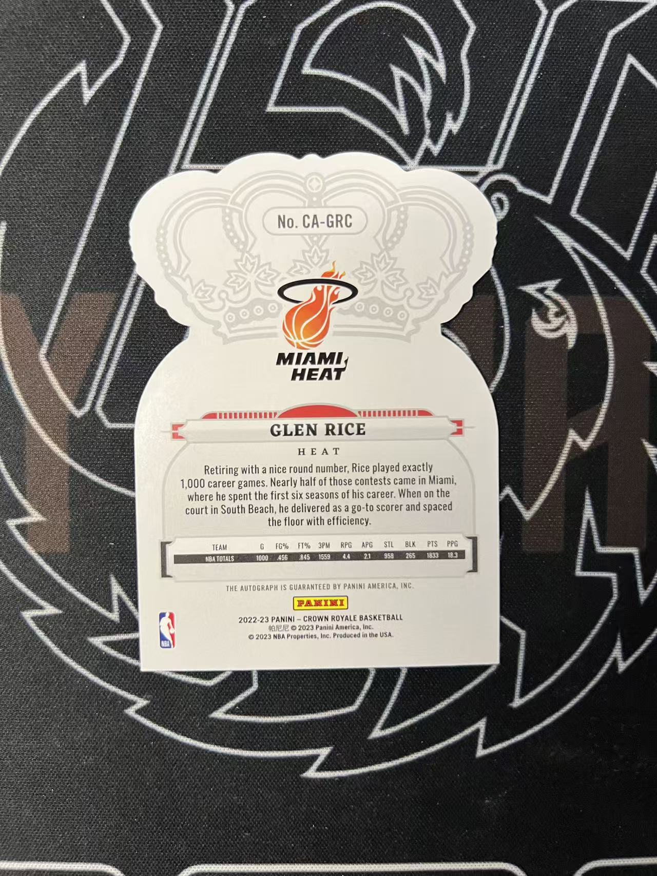 2022-23 Panini Crown Royale Glen Rice 【UTF球星卡】fr4 格伦 莱斯 赖斯 皇冠 异形 签字 99编 热火名宿 通行卡品