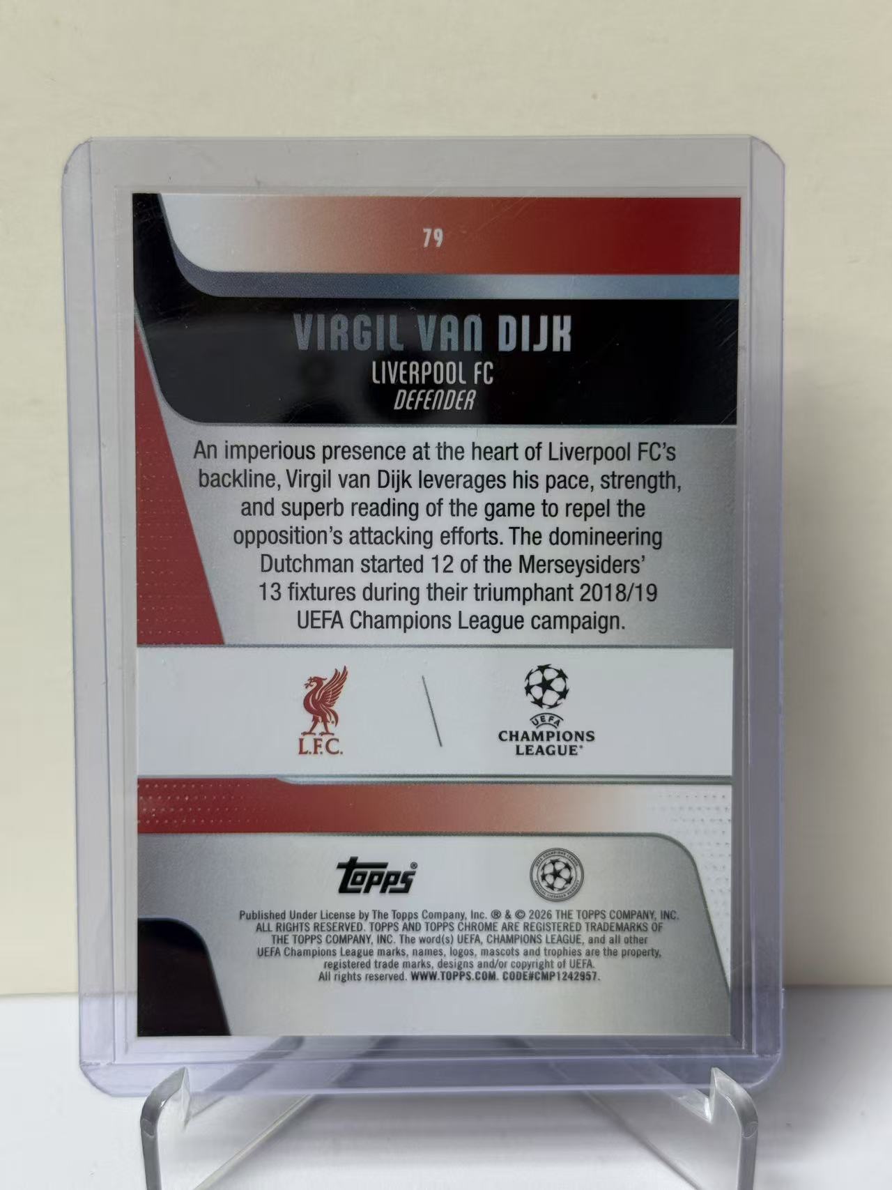 2026 Topps Chrome Virgil van Dijk 欧冠tc 利物浦 维吉尔 范戴克 粉折 58/250编 收藏必备 不保卡品 远哥