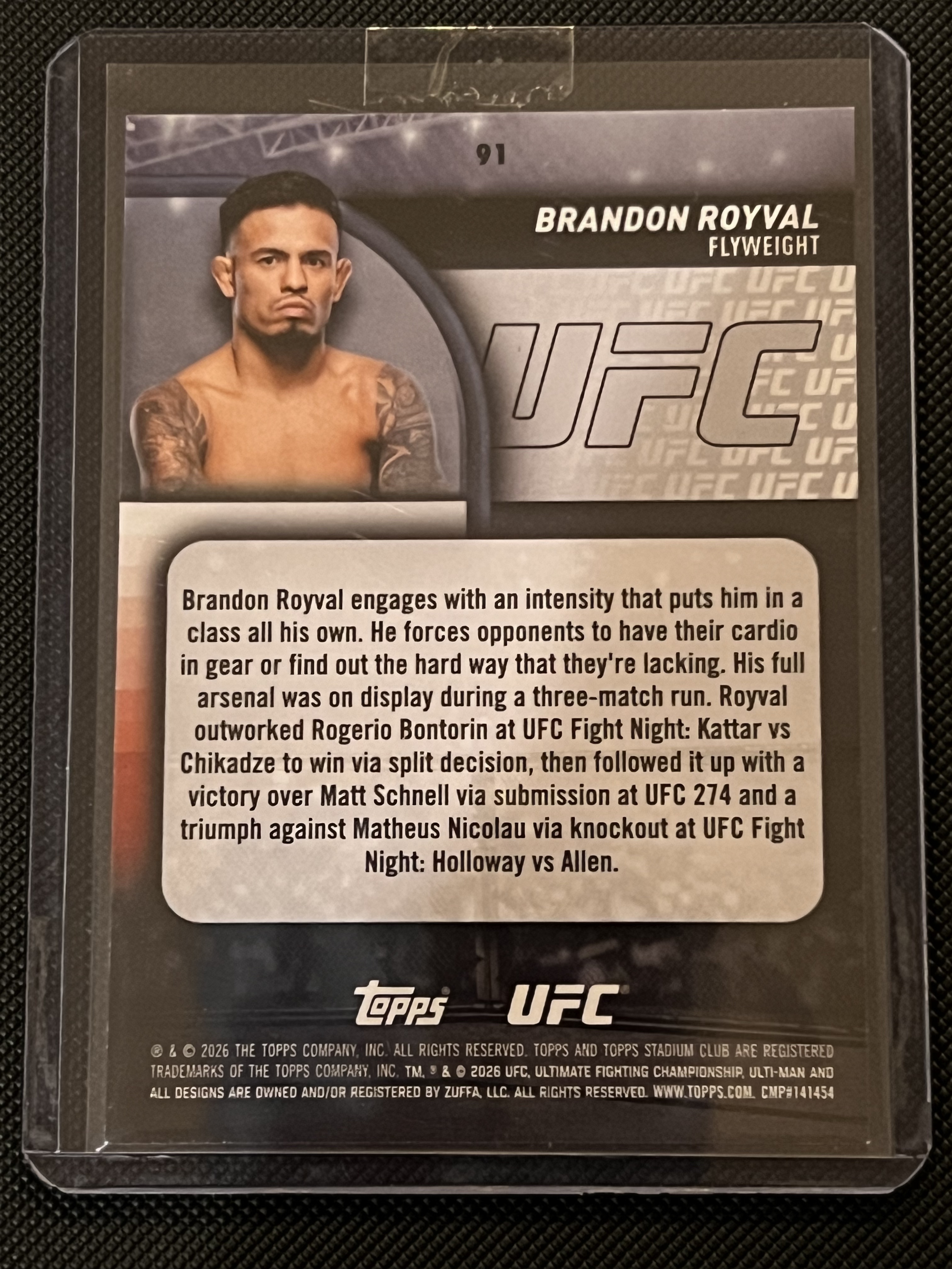 2026 Topps Stadium Club Brandon Royval #91 UFC 布兰登·罗伊瓦尔 75编 紫平行 折射卡 经典战斗选图 凑套必备!!