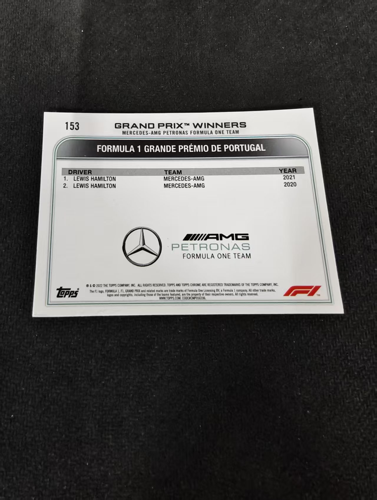 2022 Topps Chrome F1 Lewis Hamilton 刘易斯 汉密尔顿 AMG梅赛德斯奔驰 划痕 边角瑕疵 #153