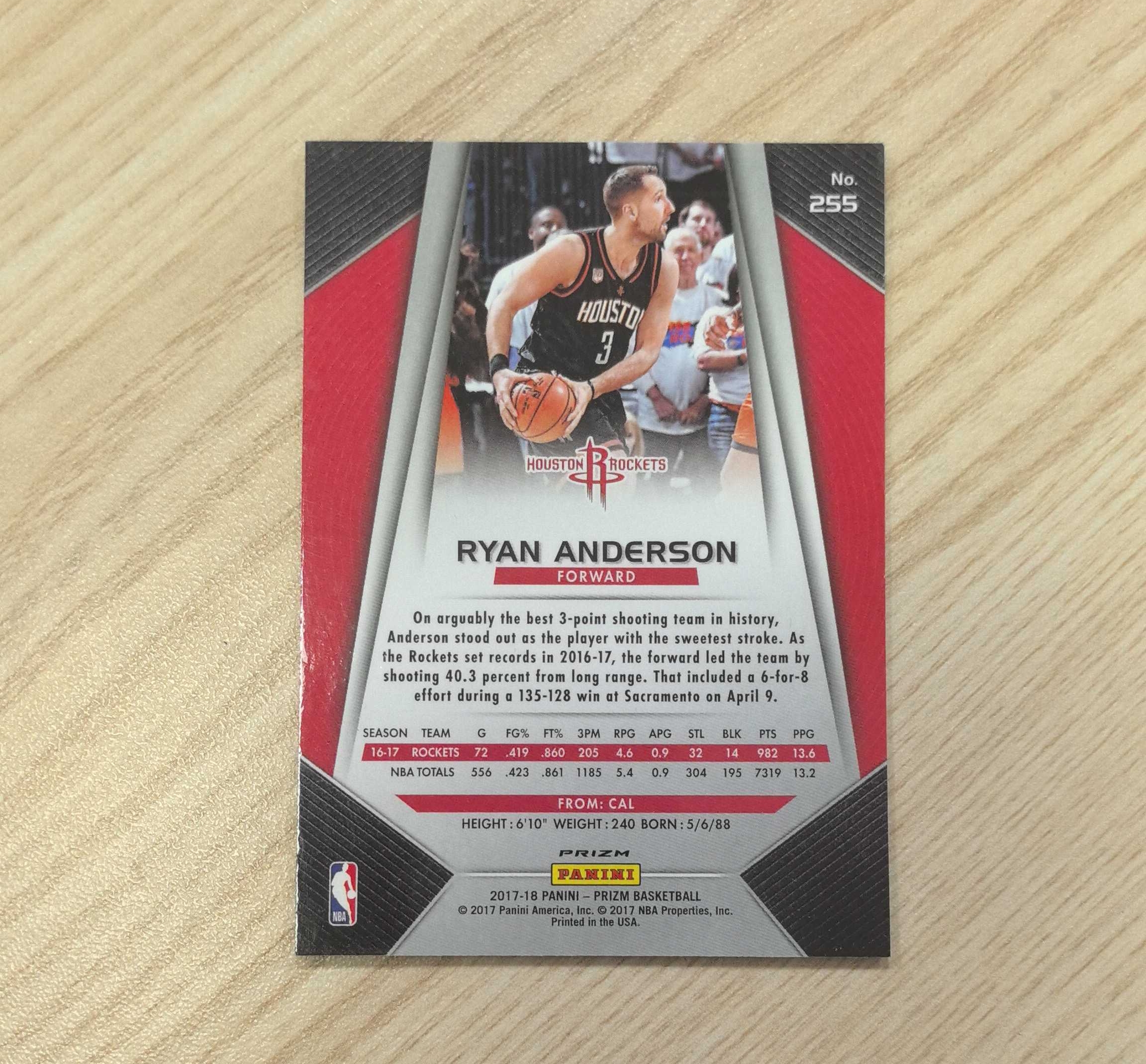 2017-18 Panini Prizm Ryan Anderson 莱恩·安德森 泡泡折 12年最快进步 炮台 先后效力于篮网、魔术、黄蜂、鹈鹕、火箭、太阳和热火 硬通货 极具收藏价值