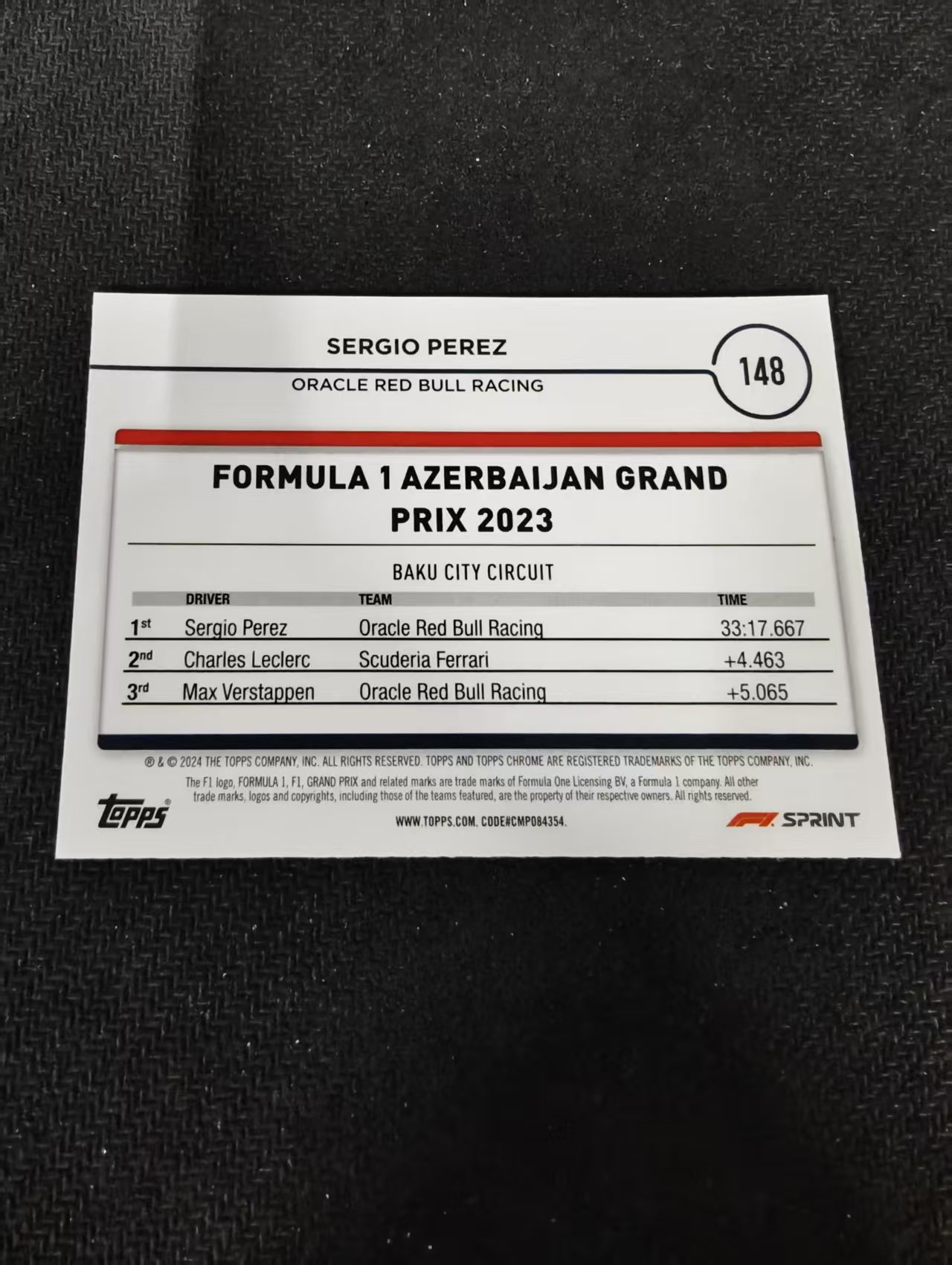 2024 Topps Chrome F1 Sergio Perez 红牛车队 塞尔吉奥 佩雷兹 划痕 边角瑕疵 #148
