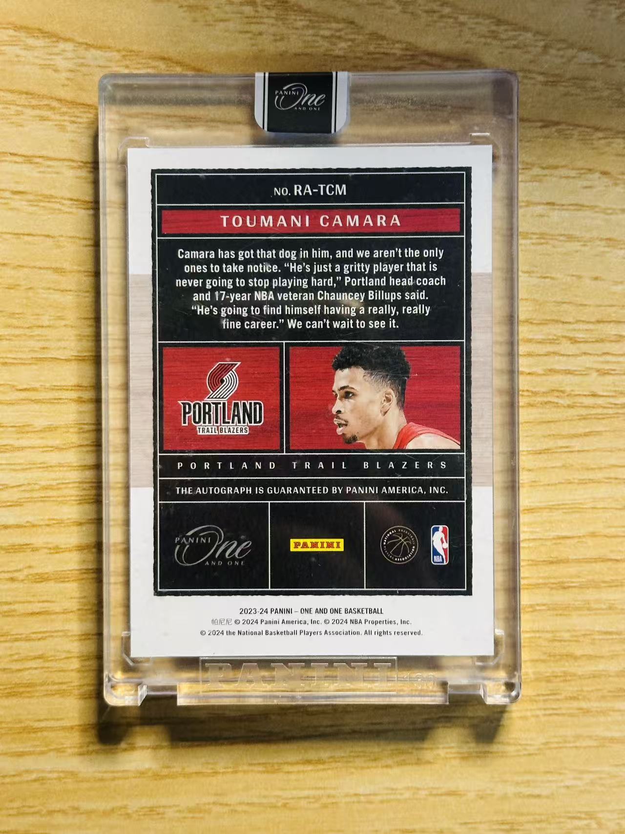 2023-24 Panini One and One Toumani Camara RC 图马尼 卡马拉 开拓者 签字 卡签 新秀 45/99编