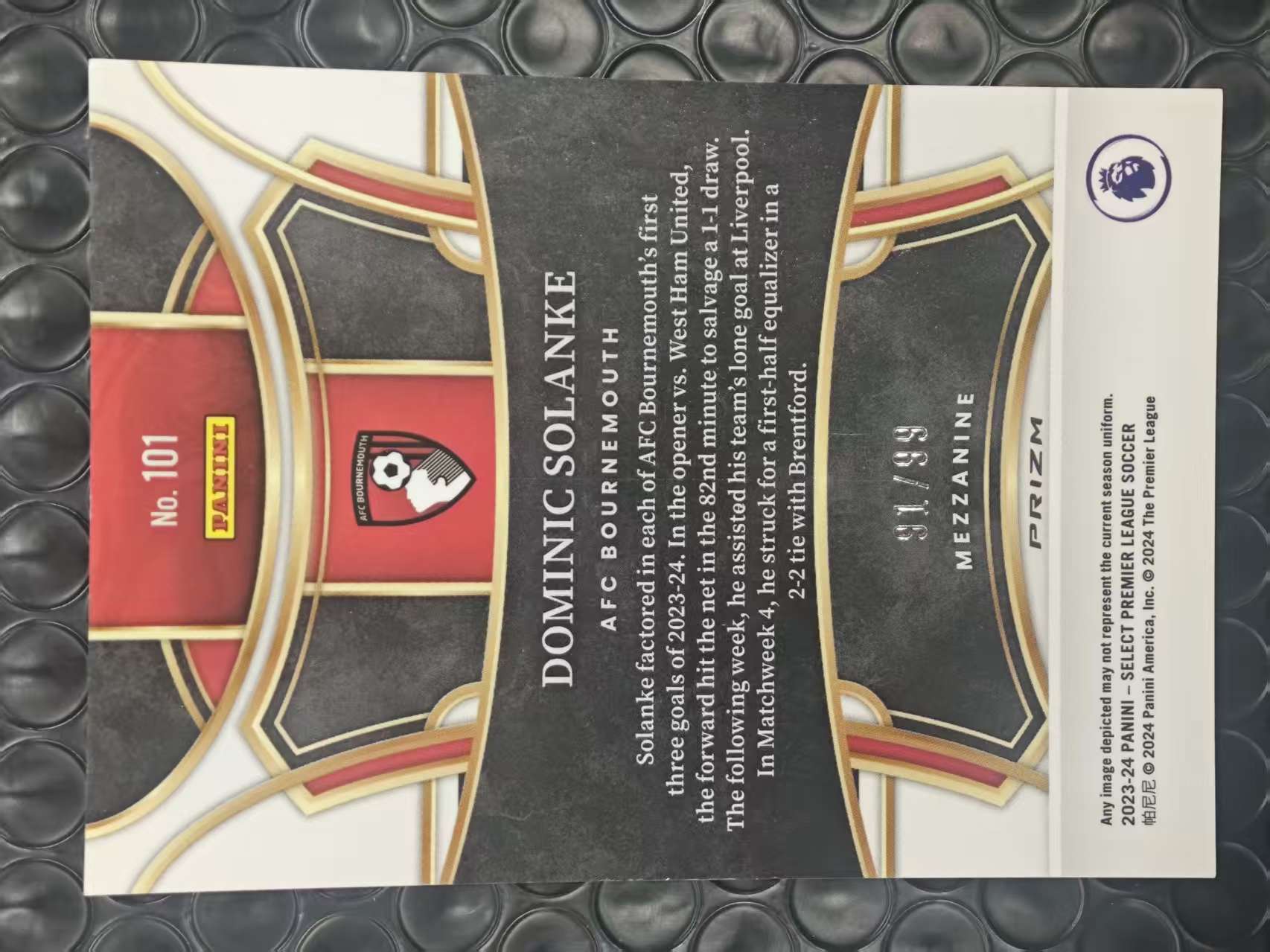 2023-24 Panini Select Dominic Solanke 英超 伯恩茅斯 多米尼克 索兰克 二级 91/99编 粉折 折射 卡品如图【原地起飞卡社】MVP11.6