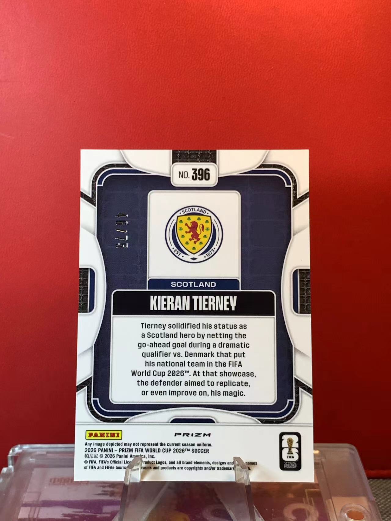 (詹叔代拍)2026 Panini Prizm 世界杯PZ Kieran Tierney 基兰 蒂尔尼 苏格兰 阿森纳 46/75编 红脉冲折 折射 顺丰寄付 泰山