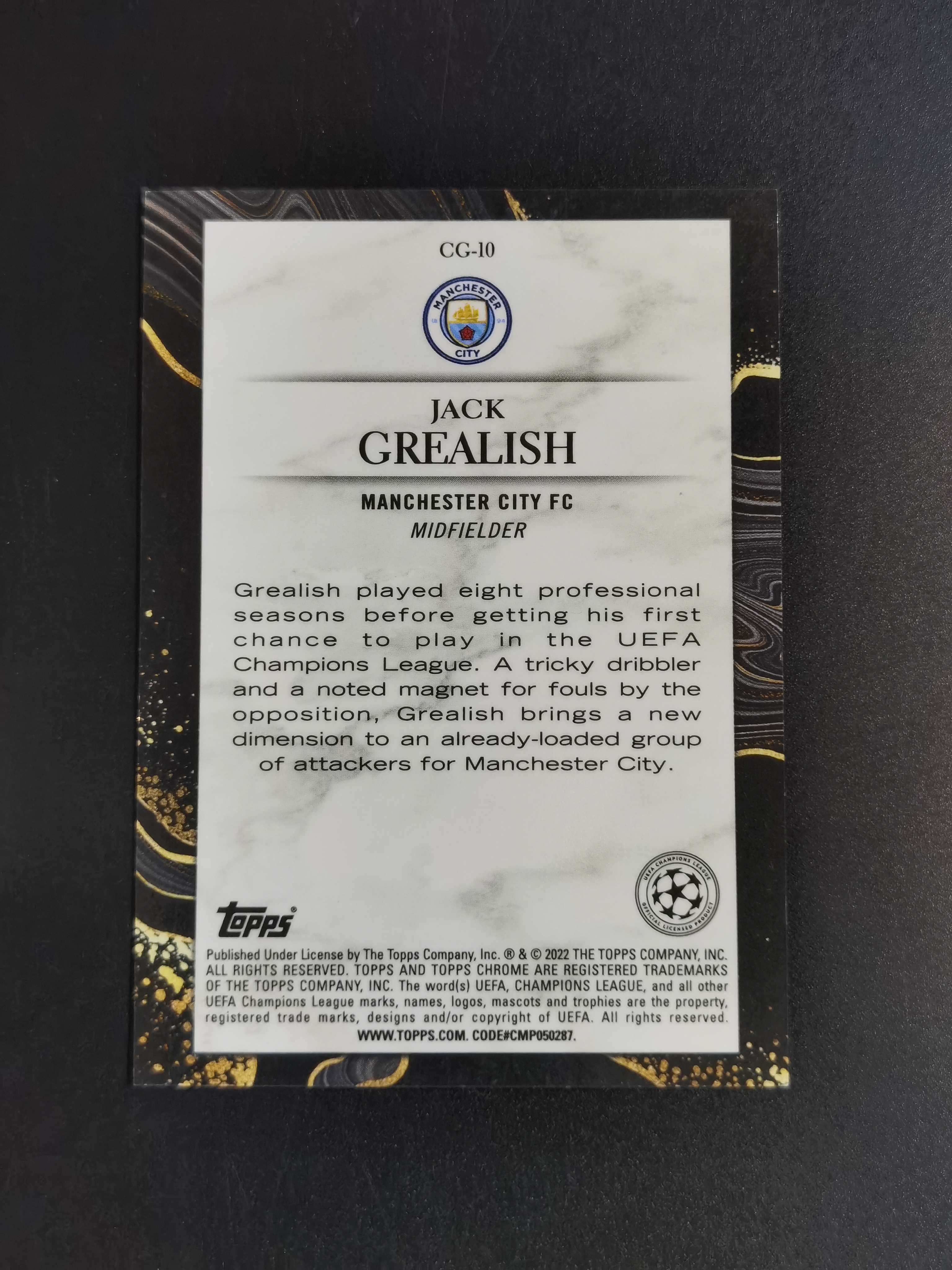 2022 Topps Chrome Jack Grealish 欧冠 Glory荣耀特卡 杰克 格拉利什 曼城 英格兰队 银折 卡品如图 专收必备