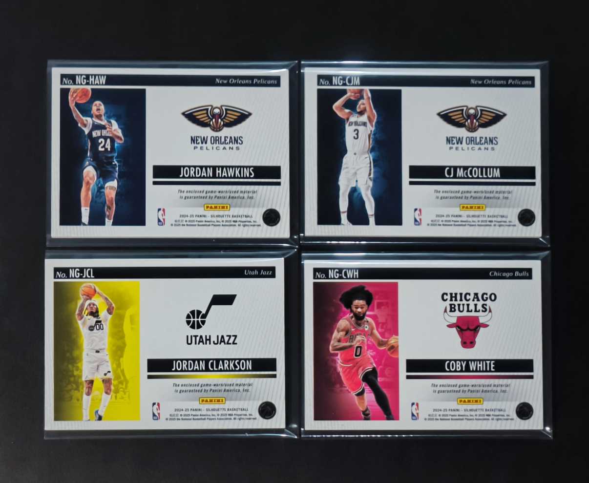 2024-25 Panini Silhouette Coby White 公牛 科比-怀特 爵士 乔丹-克拉克森 鹈鹕 CJ·麦科勒姆 乔丹-霍金斯 球衣物料实物卡 4张lot 打包 实卡很美