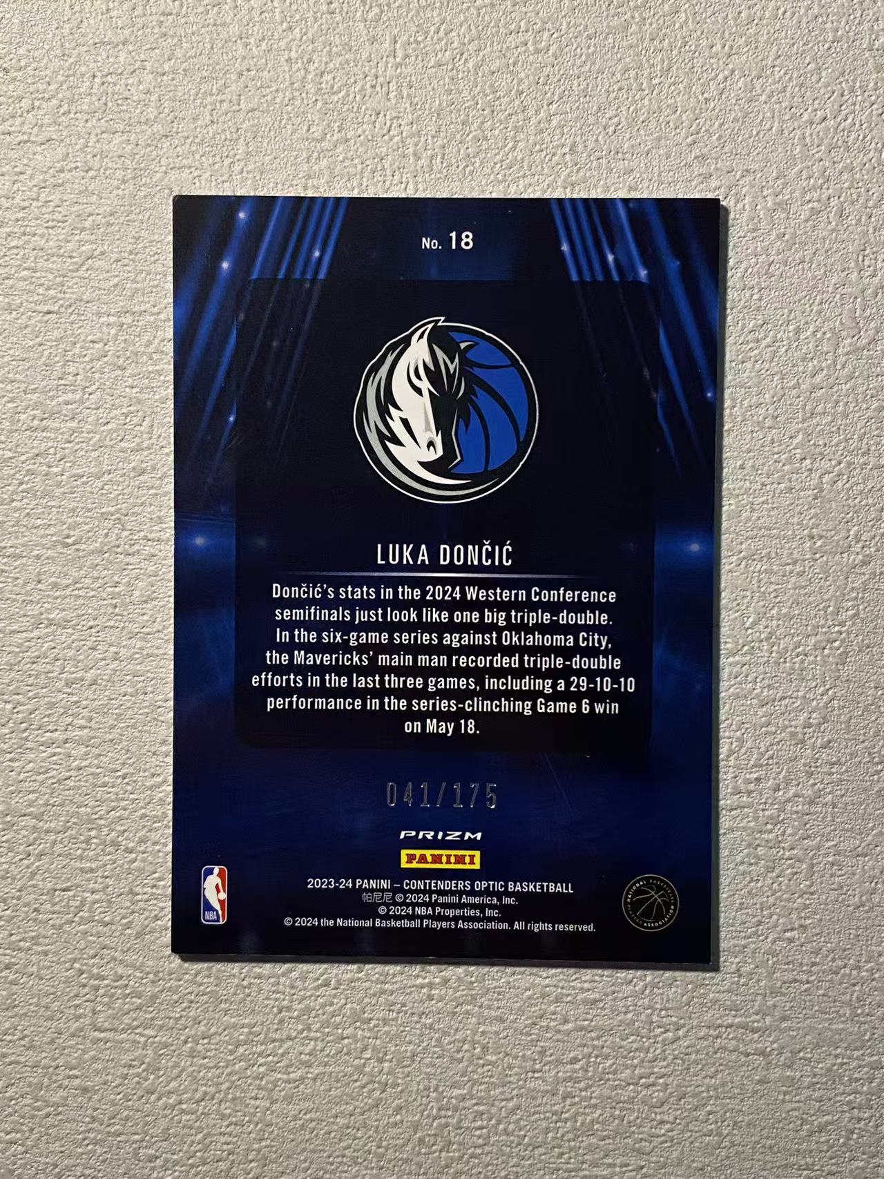 2023-24 Panini Contenders Optic Luka Doncic 球票op 独行侠 卢卡 东契奇 /175编 大比例 走秀特卡 红碎冰折 折射 收藏必备