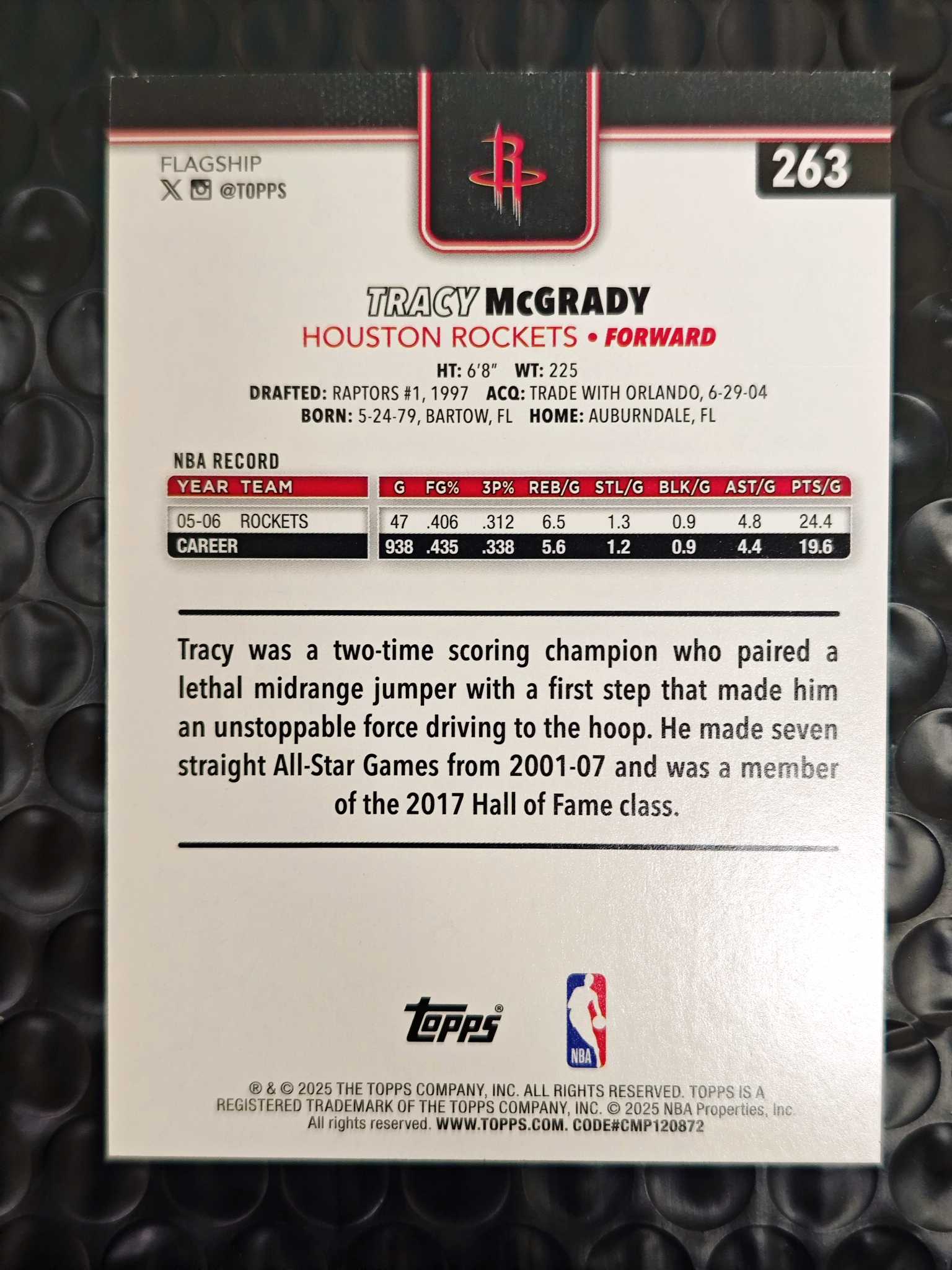 2025-26 Topps Flagship Tracy Mcgrady 旗舰系列 火箭 特雷西 麦克格雷迪 麦迪 传奇名宿 名人堂 171/250编 紫折 折射 如图【原地起飞卡社】jia11.28