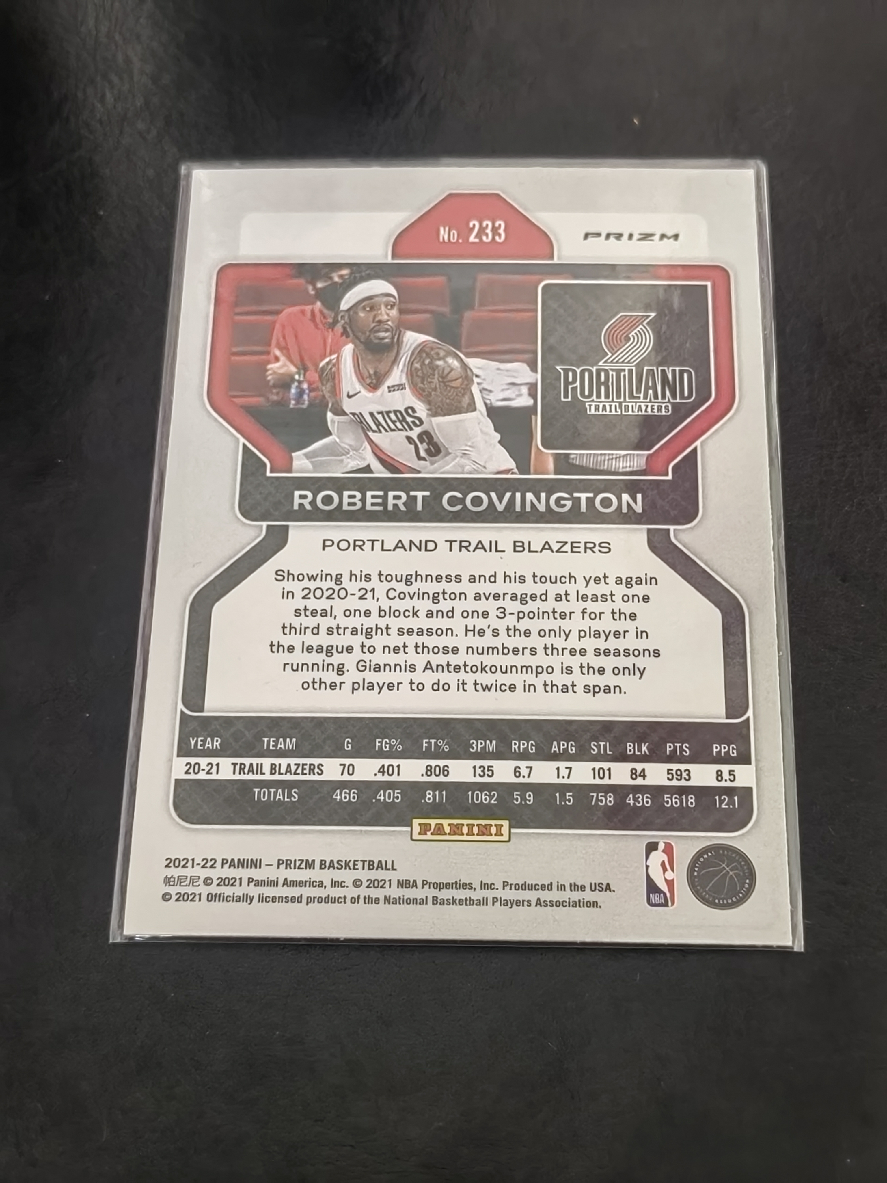 2021-22 Panini PRIZM Robert Covington PZ 红波纹 罗伯特·考文顿 开拓者 76人 森林狼 火箭 快船 篮 白边白角 不保卡品 卡品如图