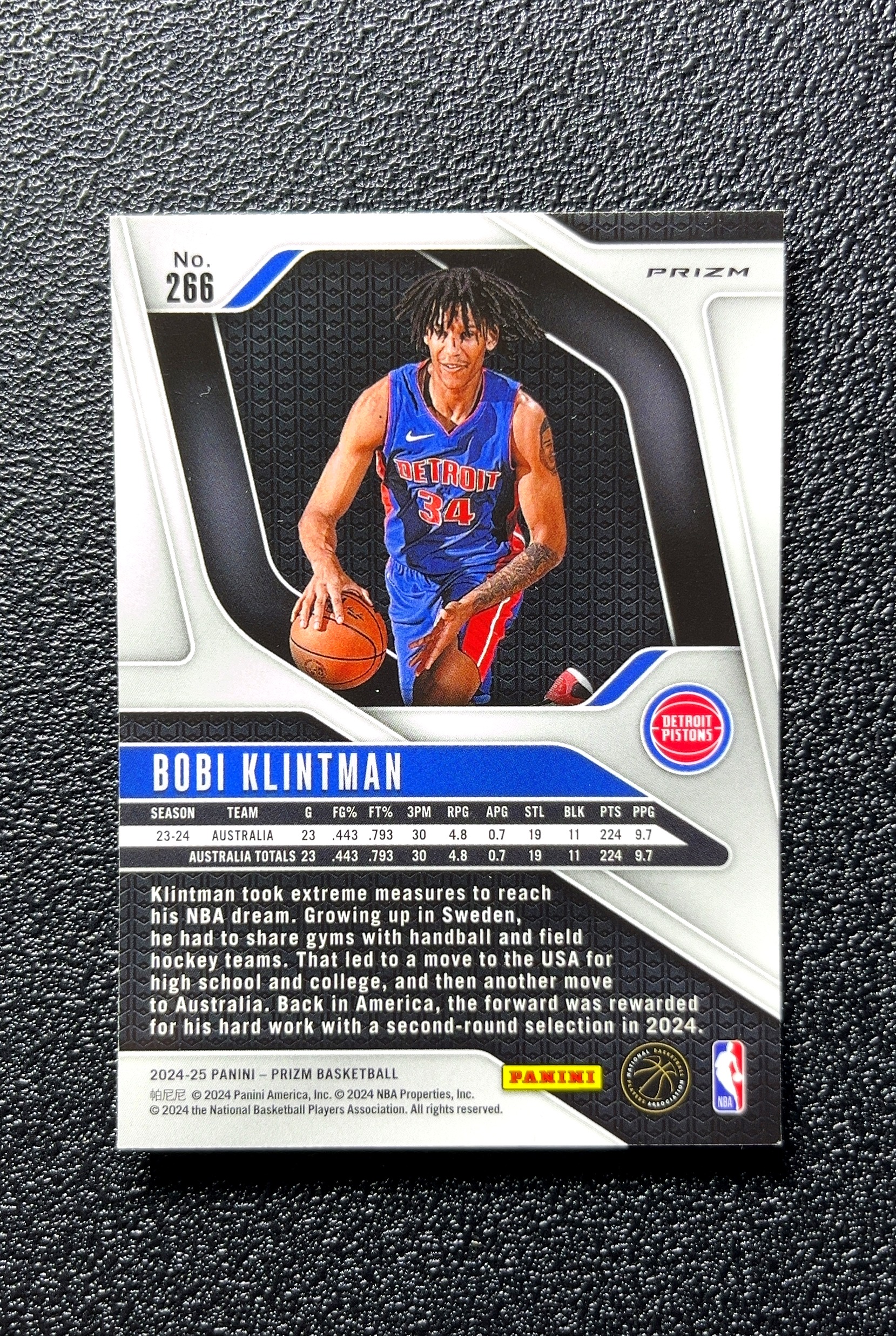 【小白1%代卖】2024-25 Panini Prizm Rookie 新秀 Bobi Klintman 波比·克林特曼 银折 折射 新秀 RC 卡品如图 高价值 #266 0712