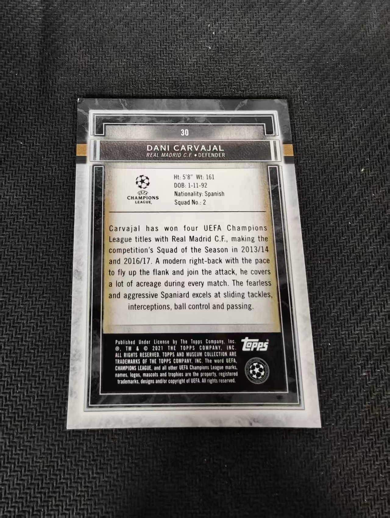 【可合并,不累计】2021 Topps Museum Dani Carvajal 皇马 博物馆 欧冠 卡瓦哈尔 西班牙 边角瑕疵