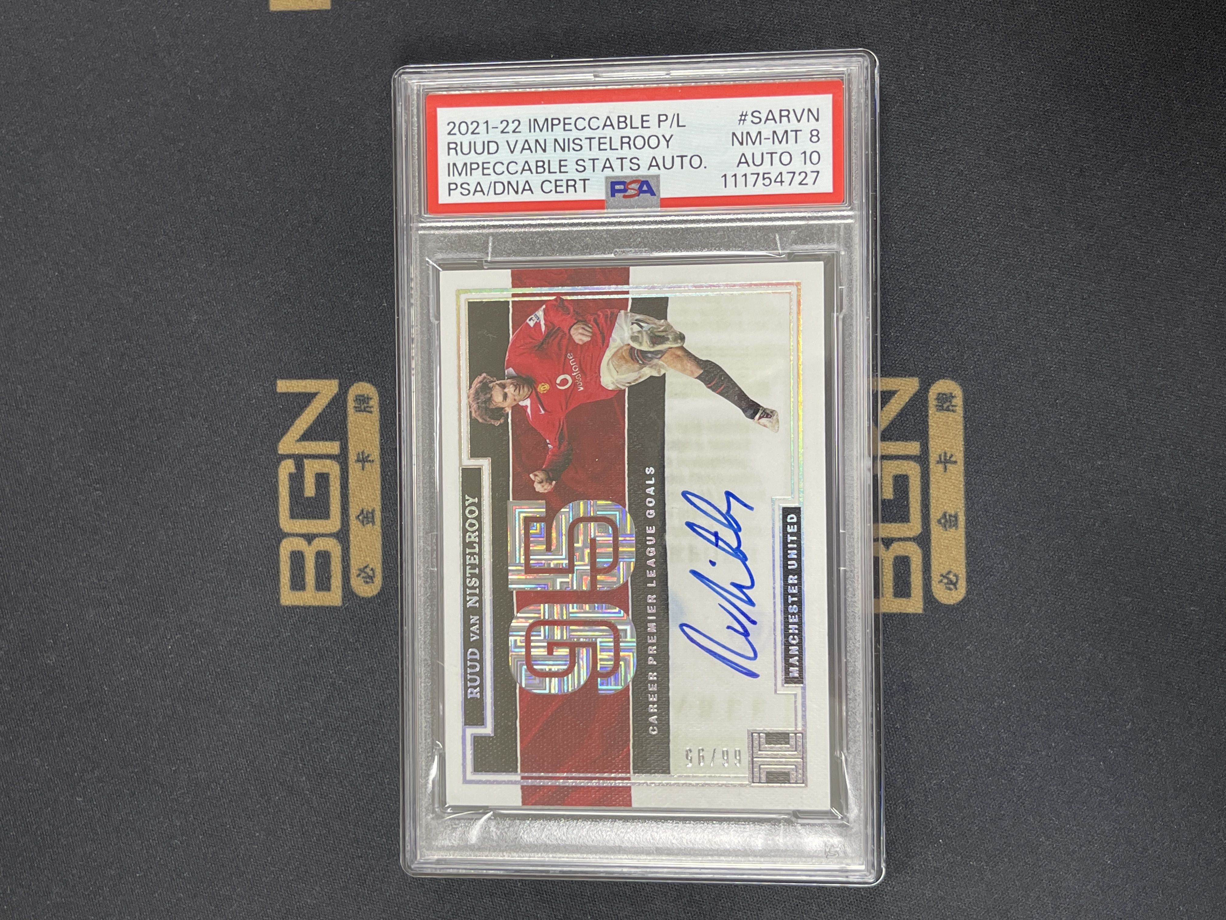 【必金拍卖-可累积】251026LY 2021-22 PANINI 小真金 英超 曼联名宿 范尼斯特鲁伊Van Nistelrooy 数据签 卡签95编 PSA8分签字10分 壳轻痕 收藏投资首选